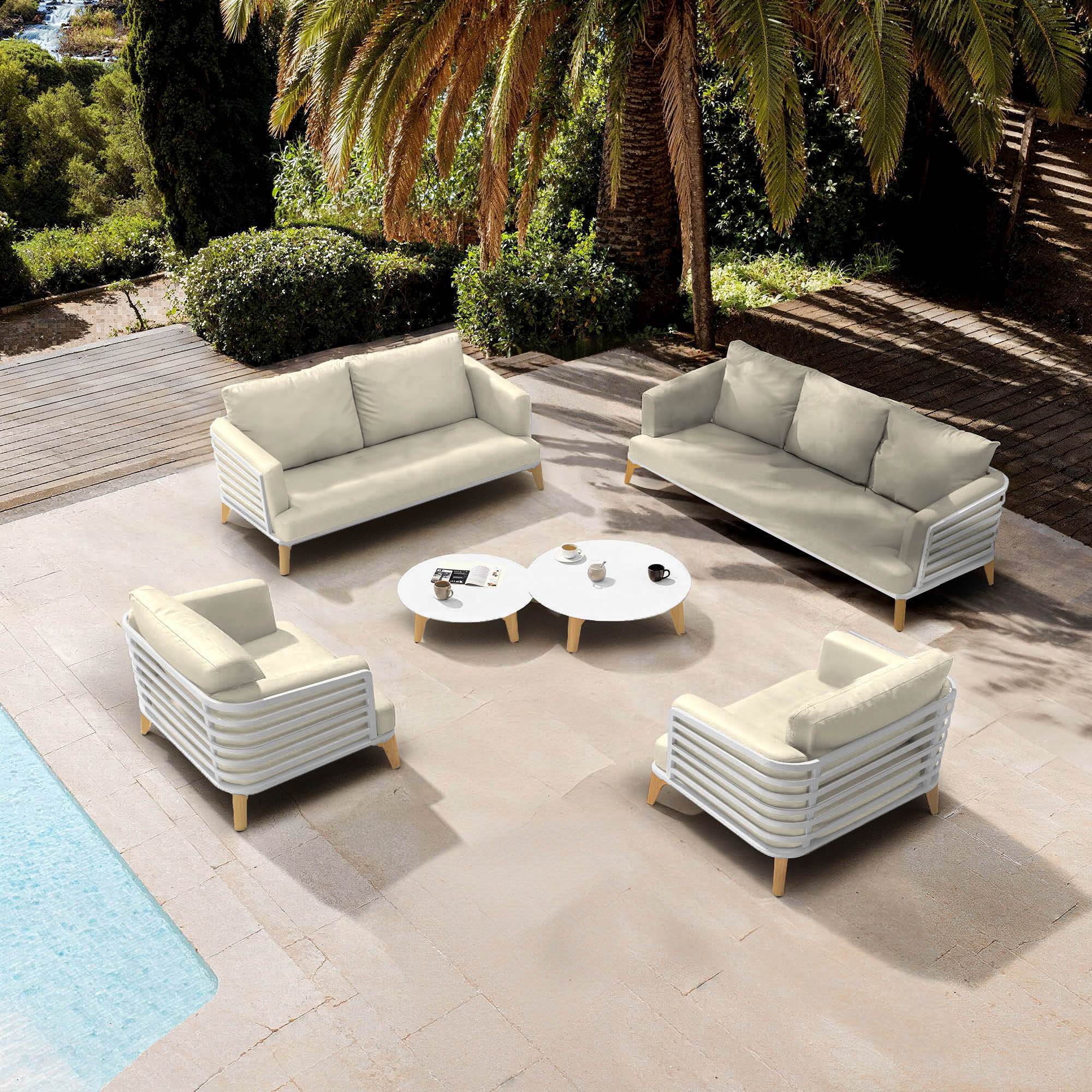 Salon de jardin aluminium 7 places 6 pcs Monte Carlo Blanc et beige