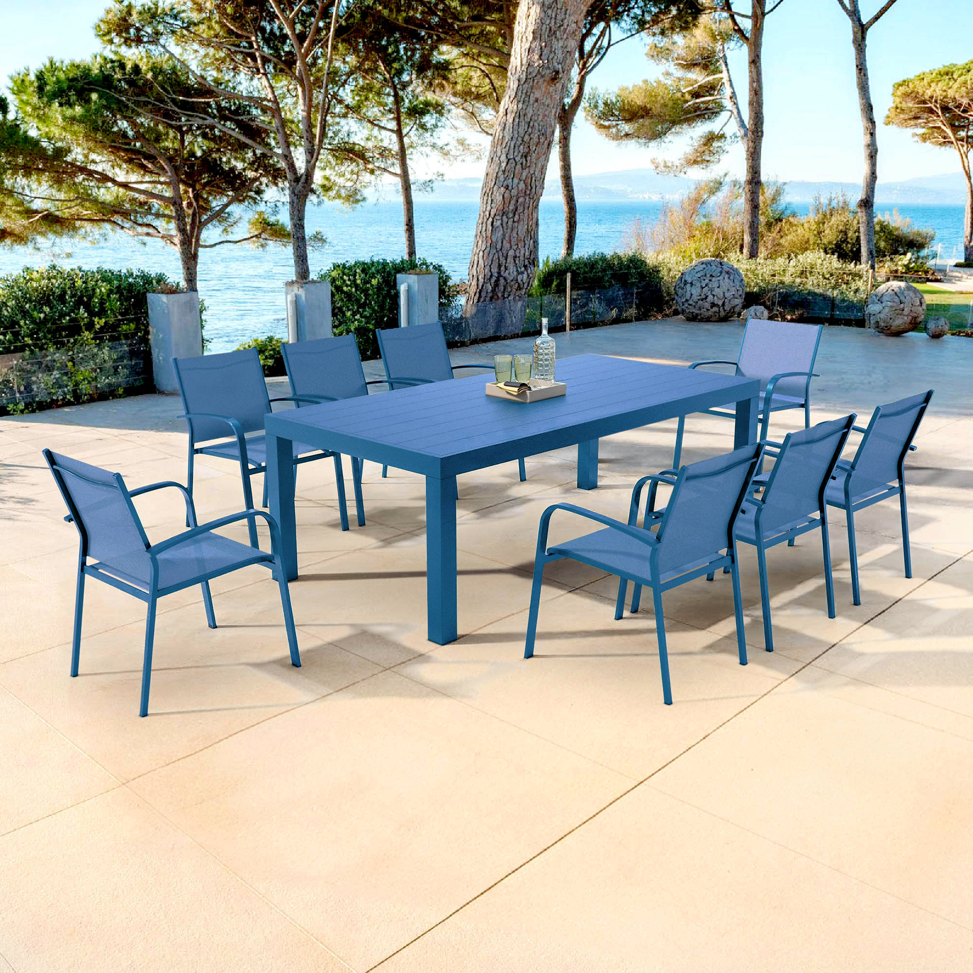 Table de jardin rectangulaire aluminium 8 places (210 x 100 cm) Murano Bleu pétrole