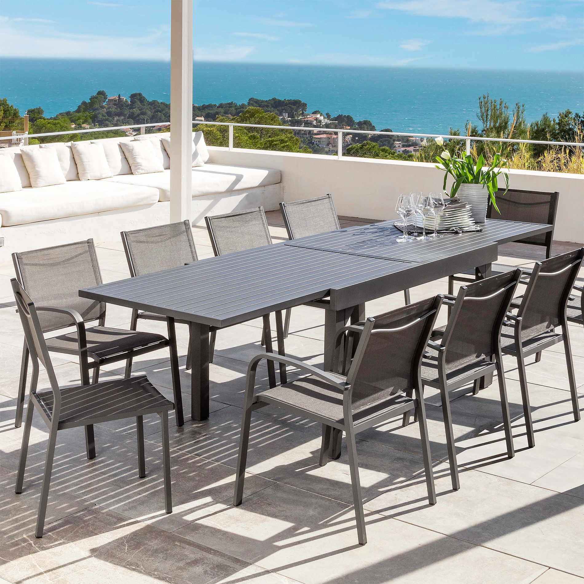 Table de jardin extensible en aluminium 10 places (135/270 x 90 cm) Murano Gris anthracite