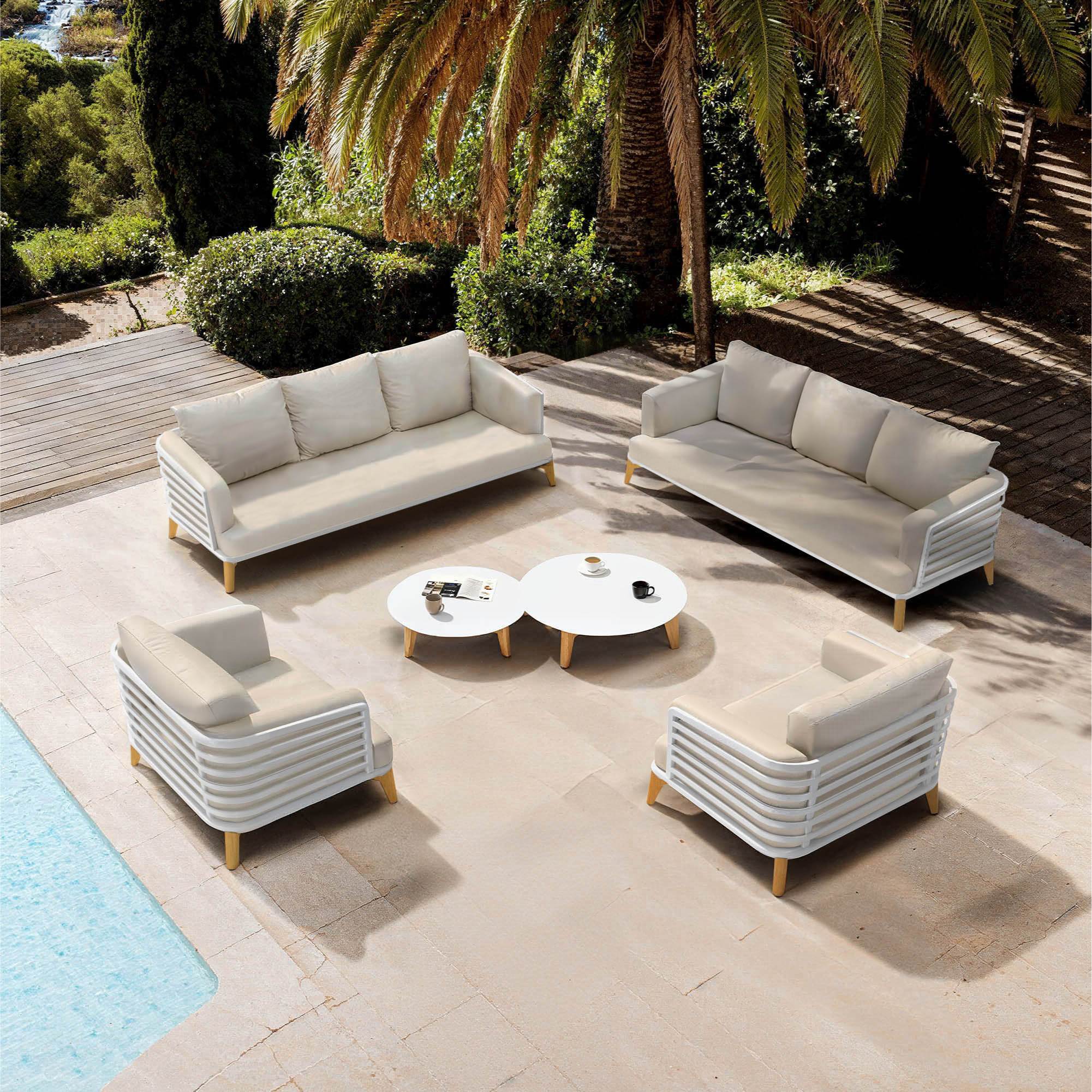 Salon de jardin aluminium 8 places 6 pcs Monte Carlo Blanc et taupe