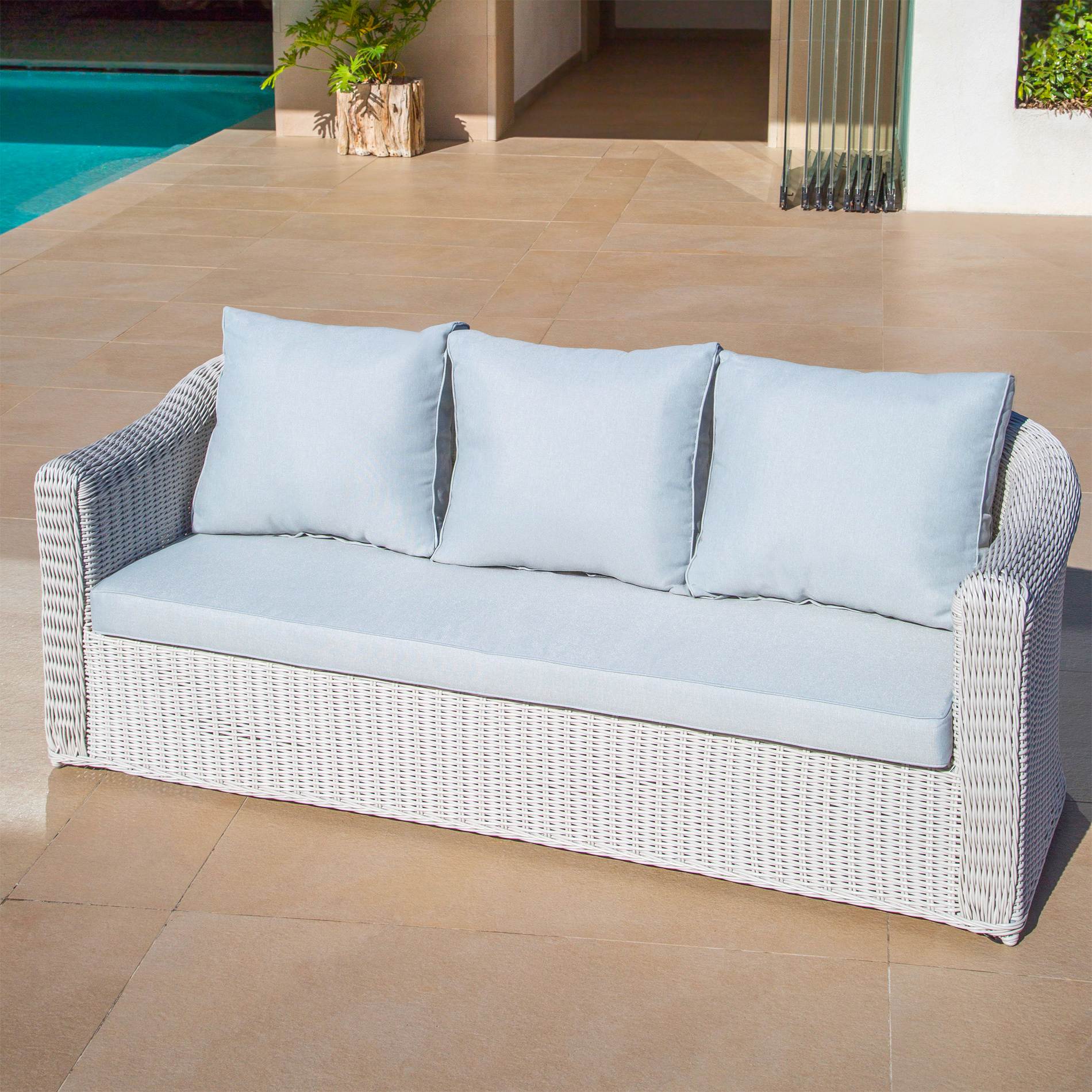 Salon de jardin en résine tressée 7 places 5 pcs Calvi Blanc et gris clair