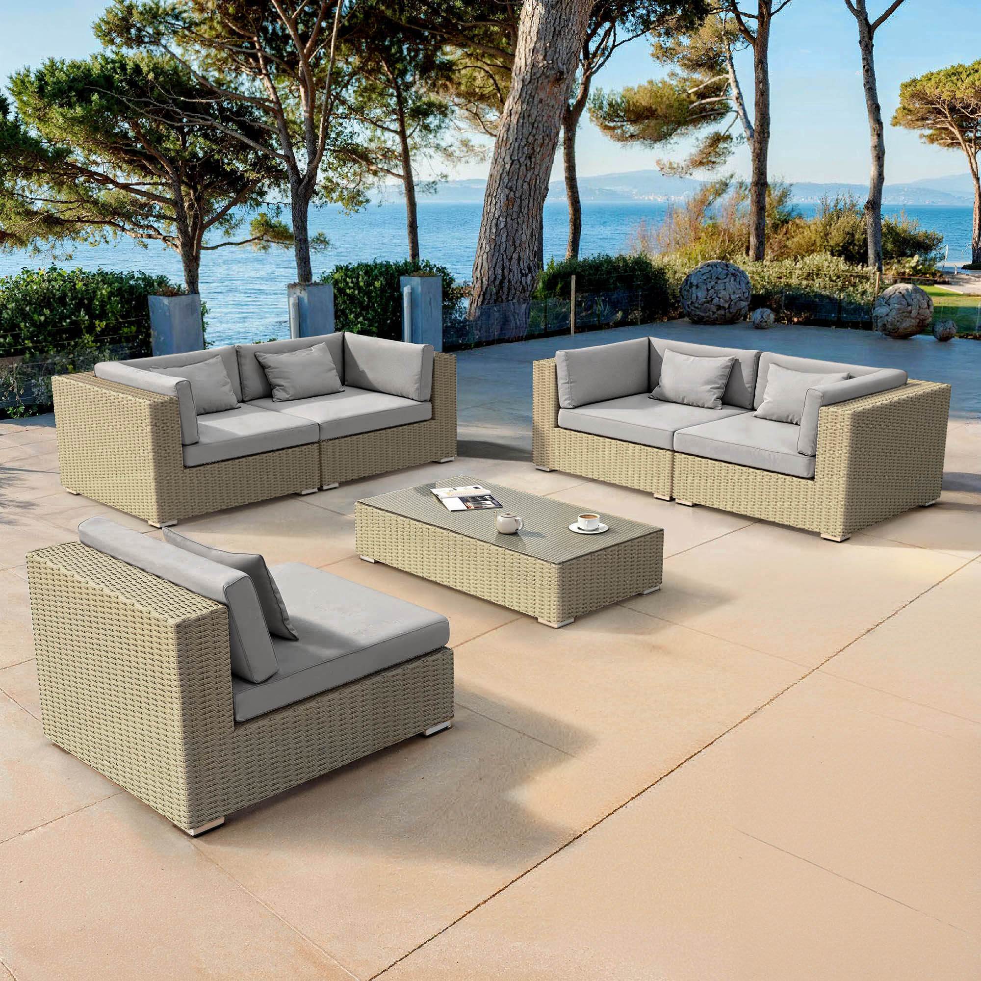 Salon de jardin en résine tressée 5 places 6 pcs Palma Gris