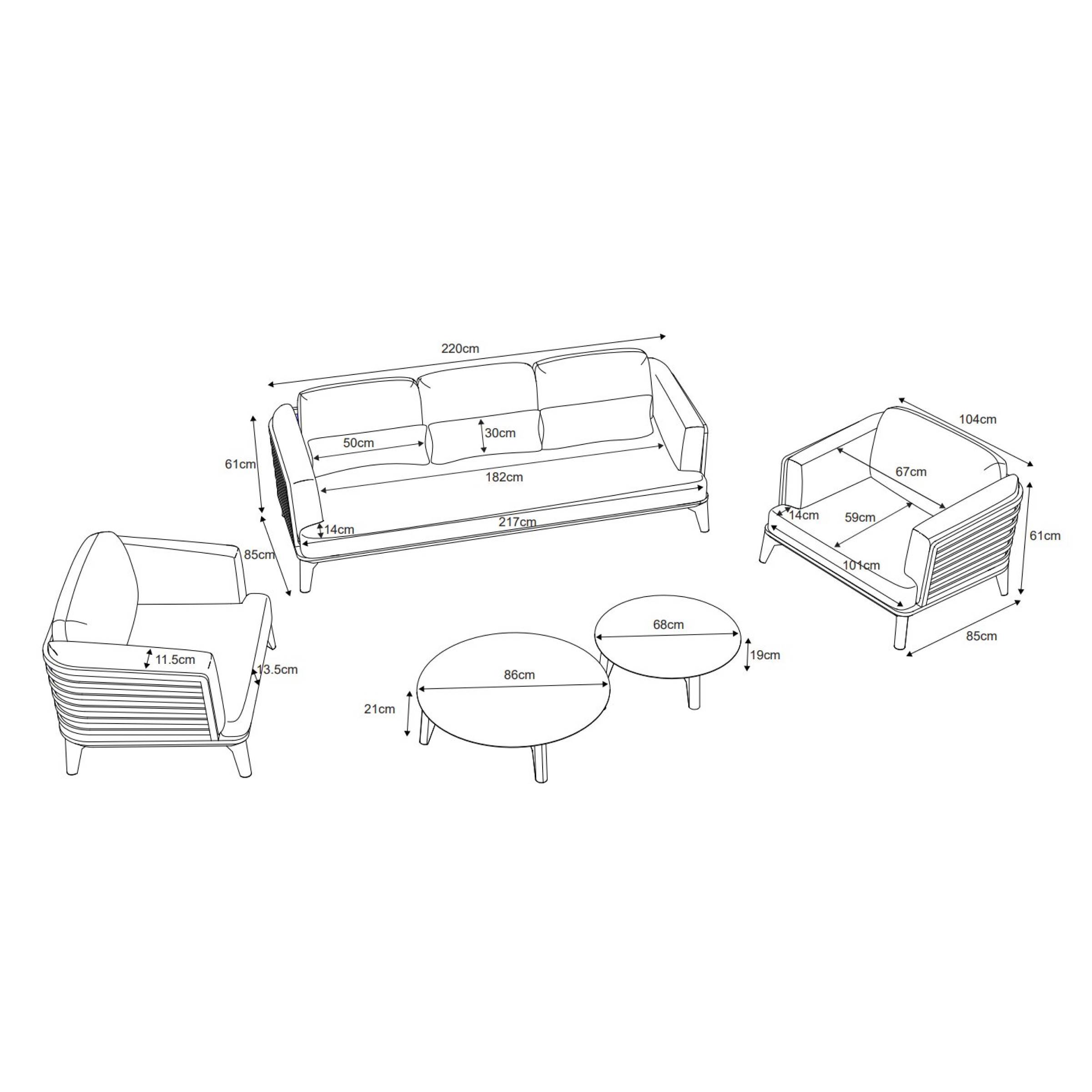 Salon de jardin aluminium 5 places 5 pcs Monte Carlo Gris anthracite et beige