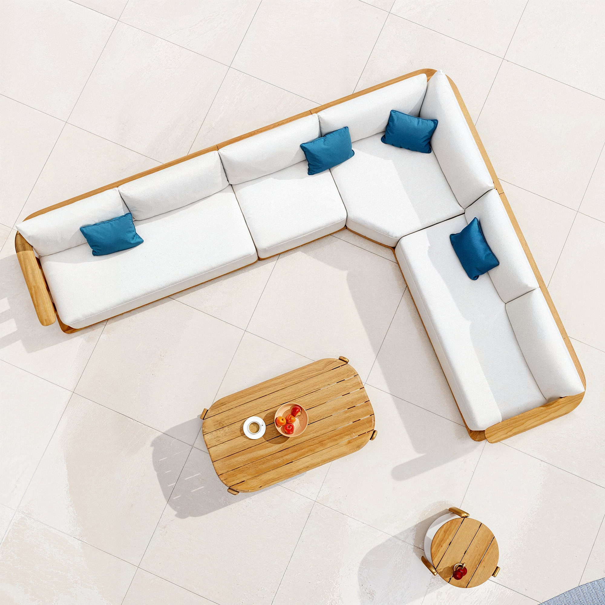 Salon de jardin d'angle en bois teck 6 places Java Ecru