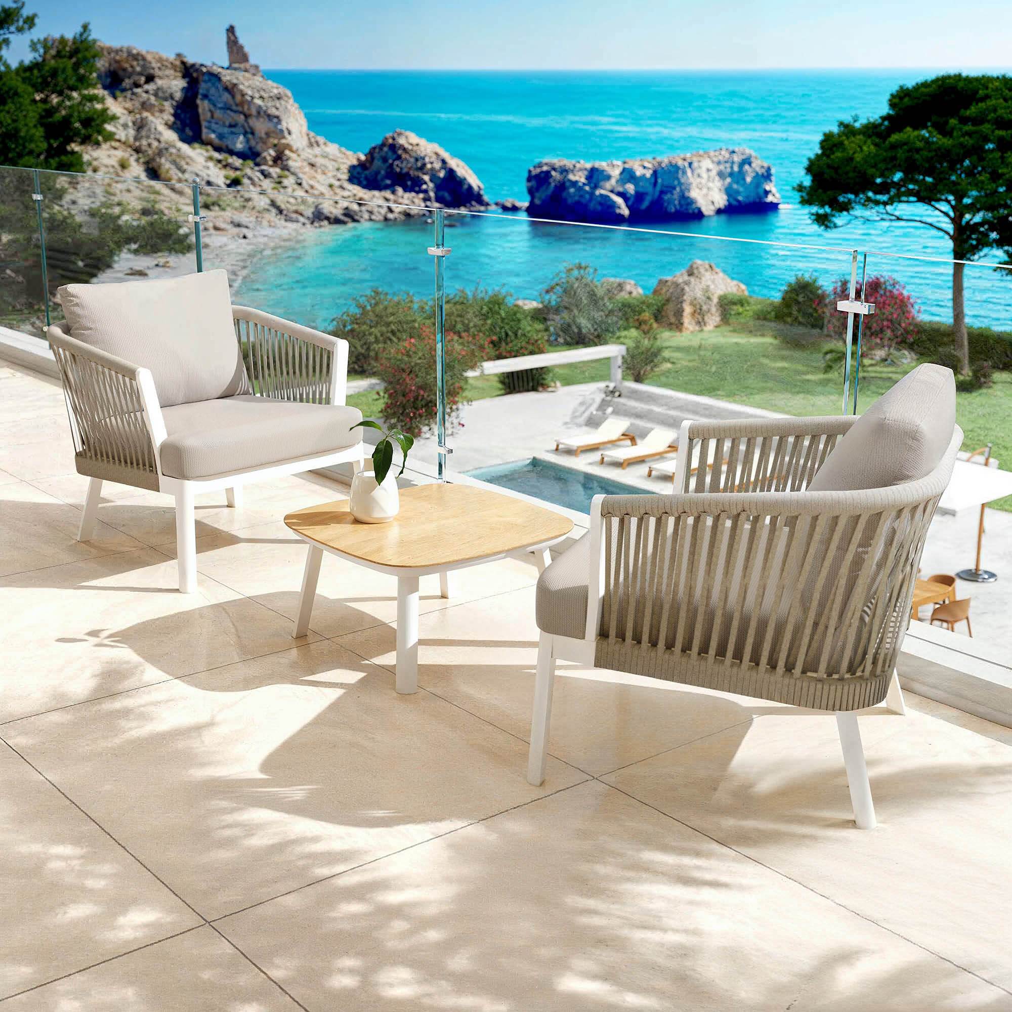 Salon de jardin en aluminium 2 places 3 pcs Amalfi Blanc et taupe