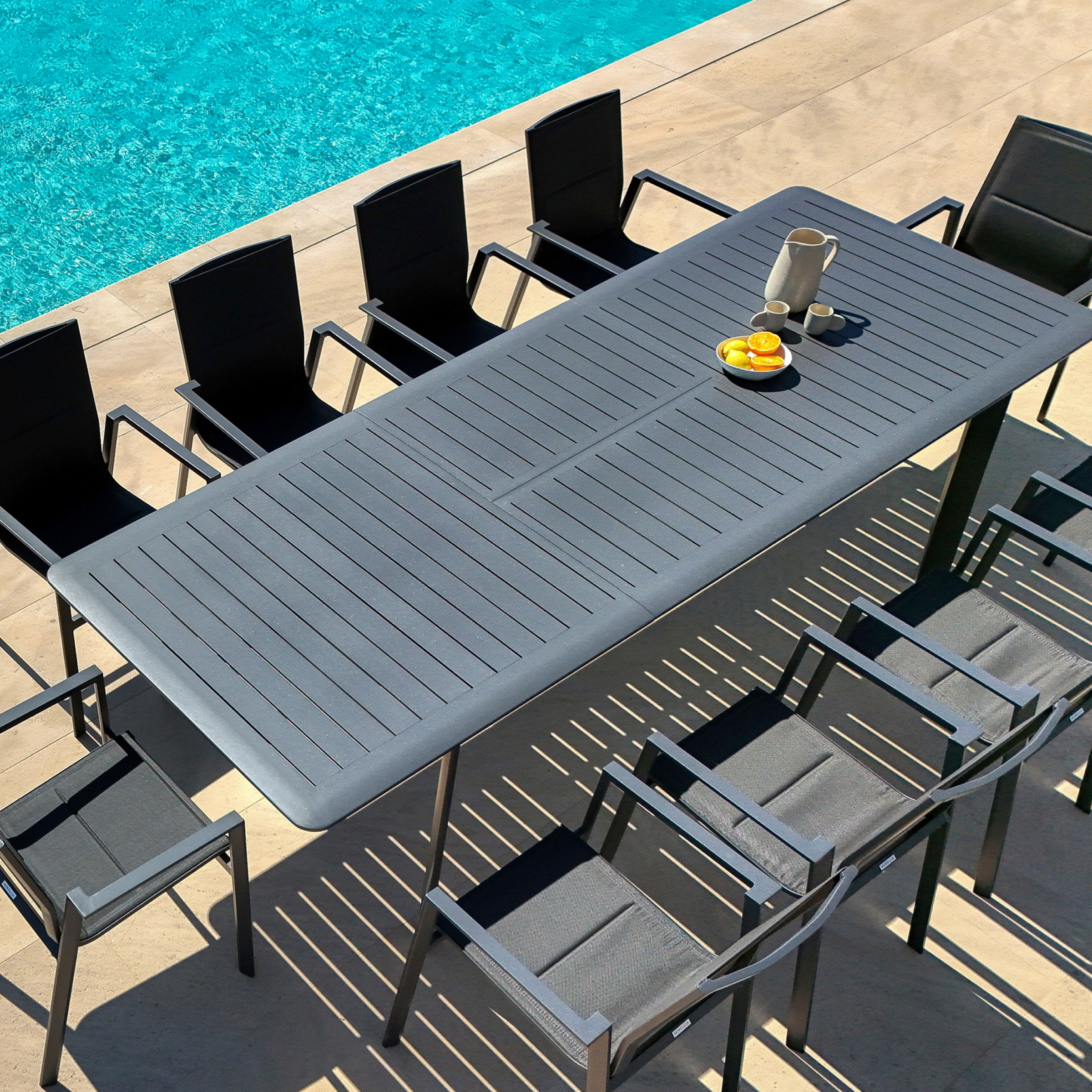 Table de jardin extensible en aluminium 10 places (286 x 100 cm) Portofino Gris anthracite
