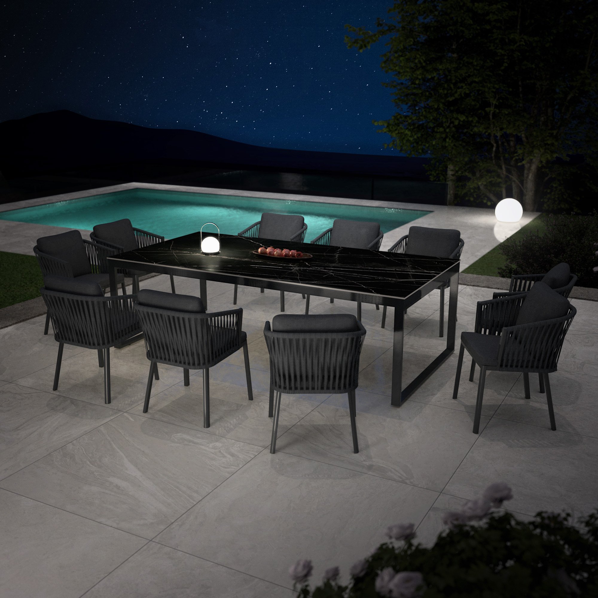 Table de jardin en aluminium et céramique 10 places (240 x 120 cm) Kore Noir marbré