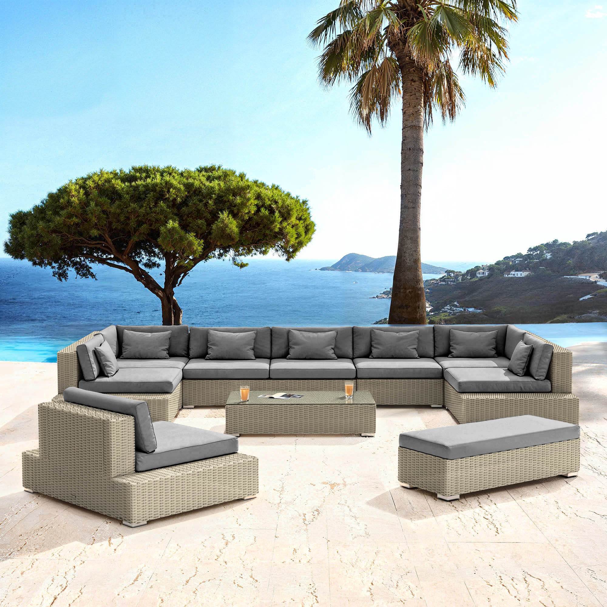 Salon de jardin en résine tressée 9 places 9 pcs Palma Gris et anthracite