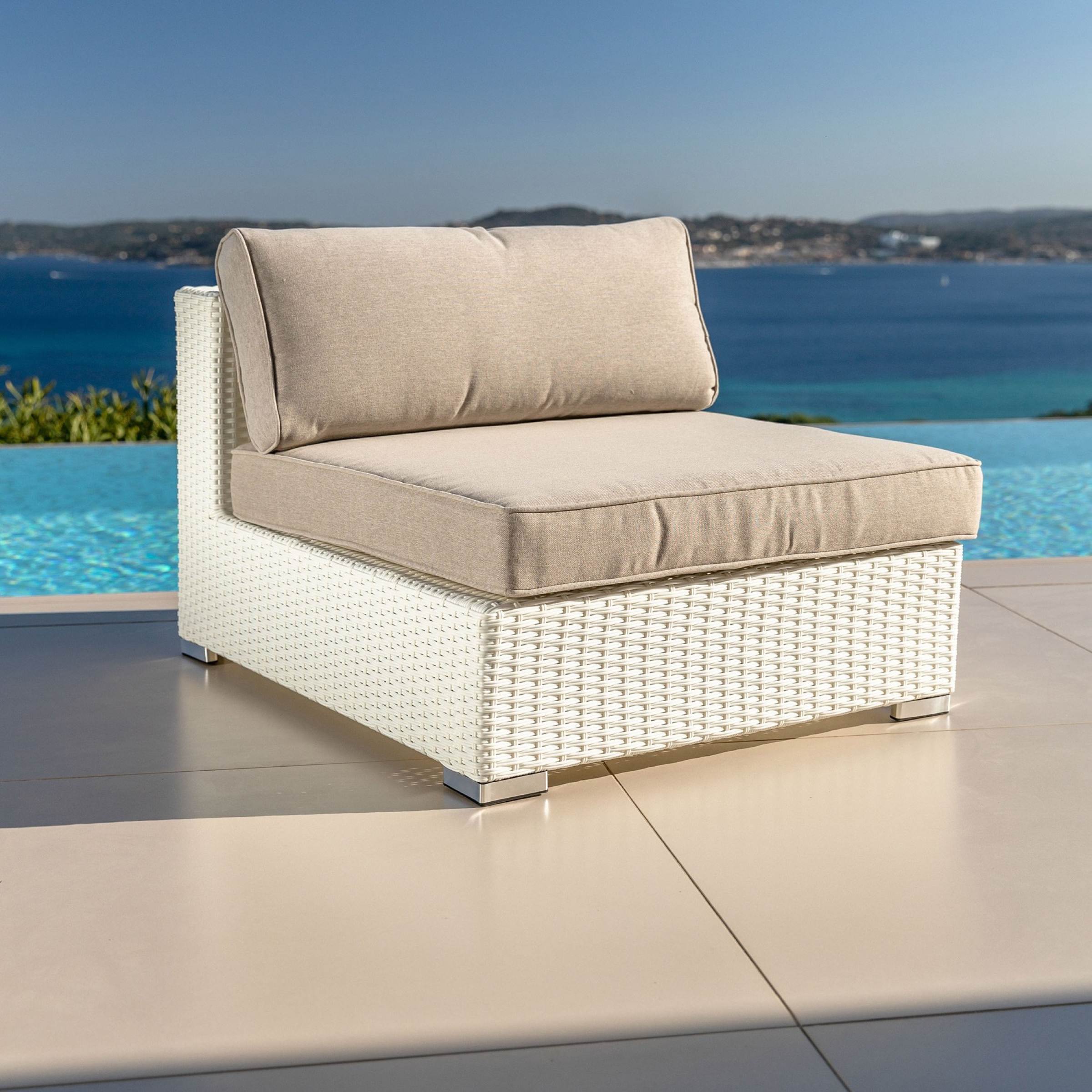 Salon de jardin d'angle en résine tressée 5 places Palma Blanc et taupe