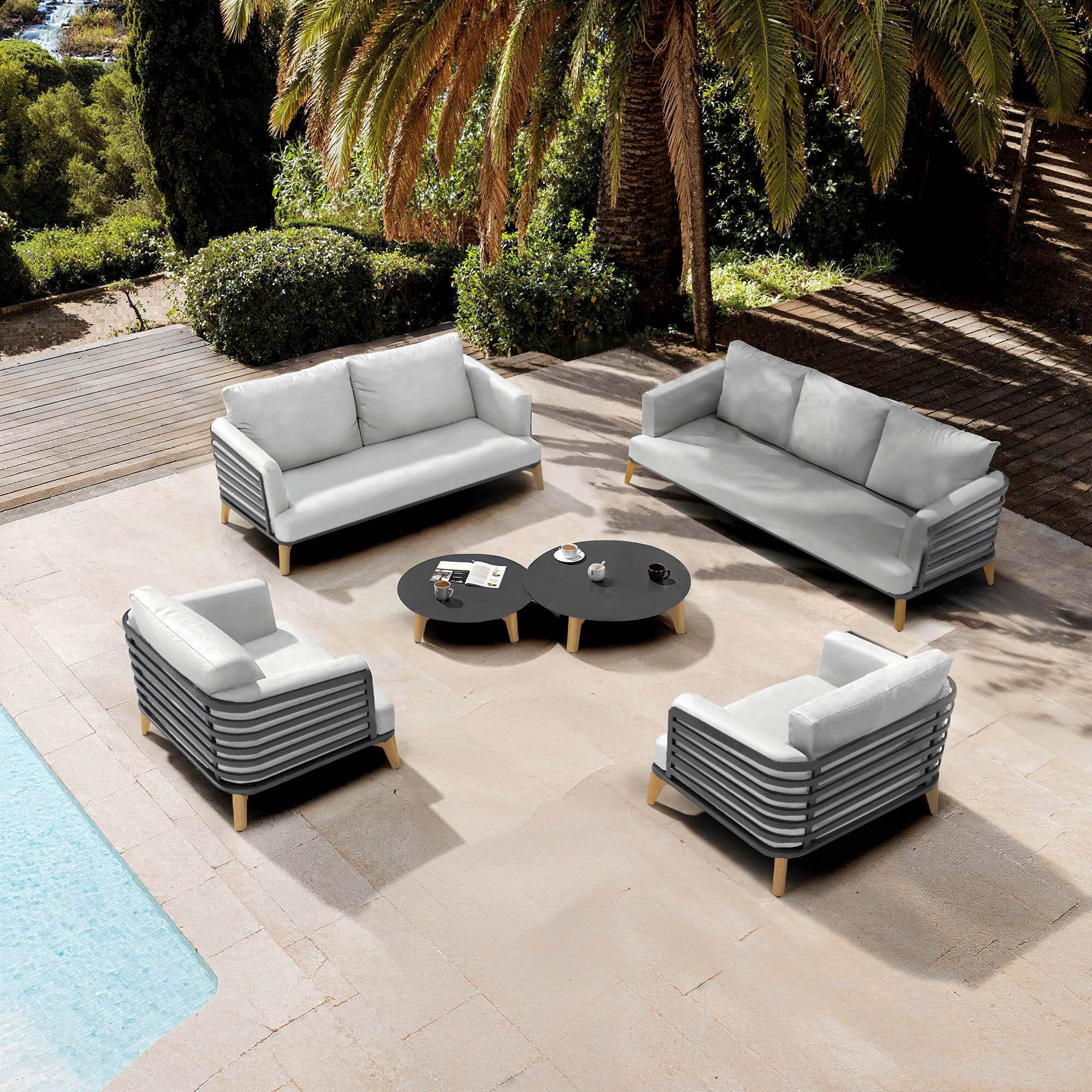 Salon de jardin aluminium 7 places 6 pcs Monte Carlo Gris anthracite et gris clair