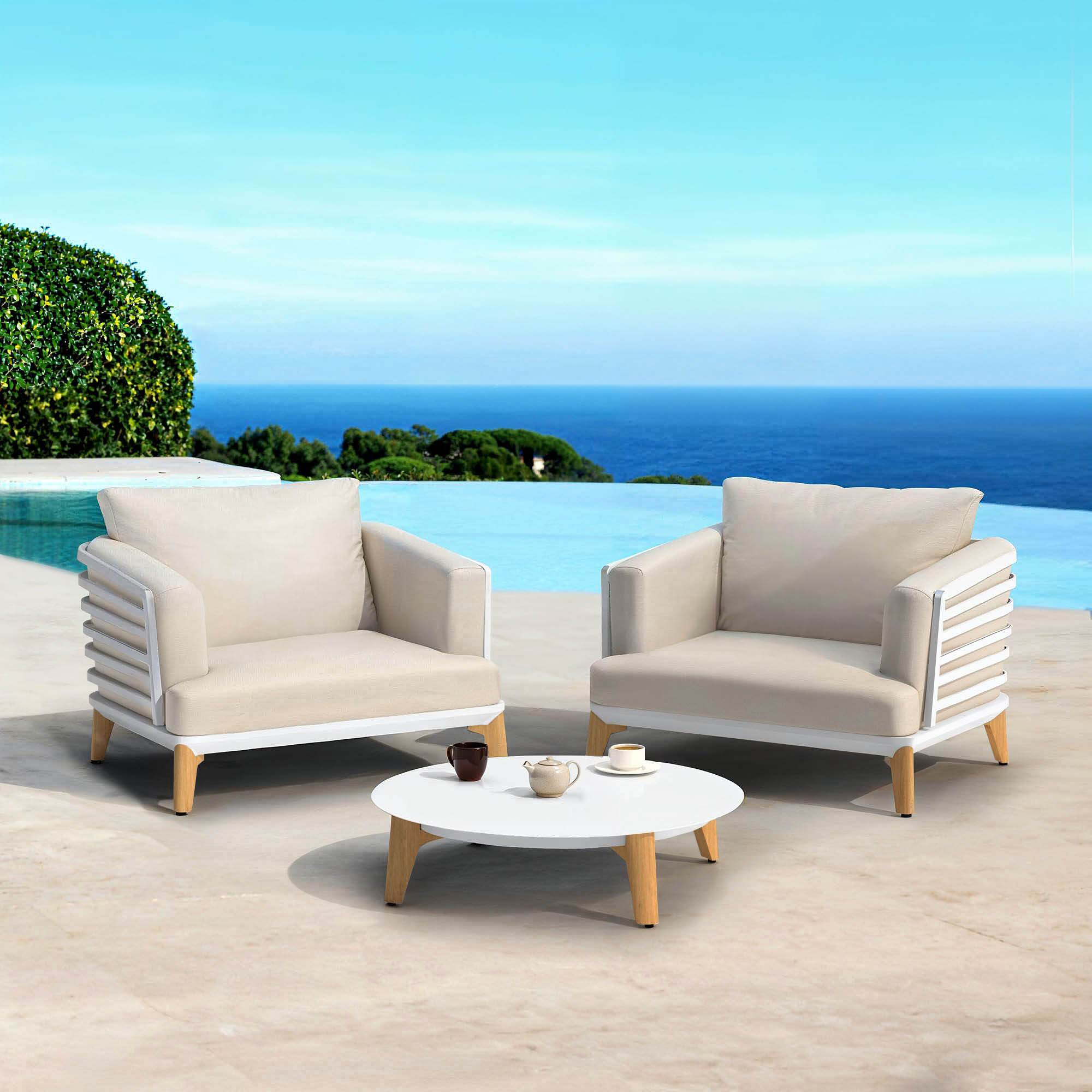 Salon de jardin aluminium 2 places 3 pcs Monte Carlo Blanc et taupe
