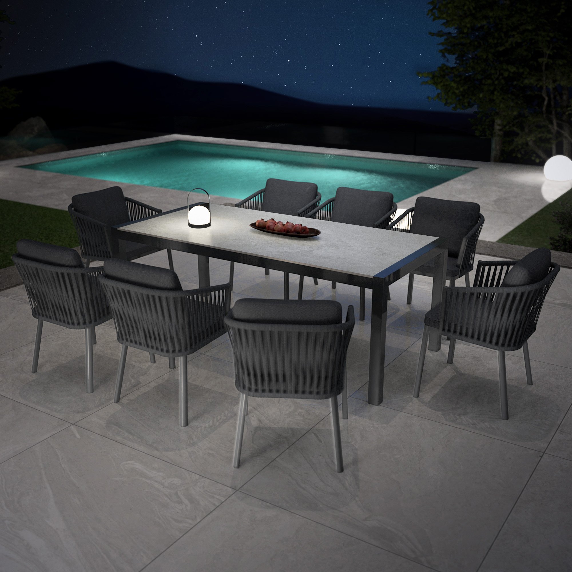 Table de jardin en aluminium et céramique 8 places (180 x 90 cm) Modena Gris clair