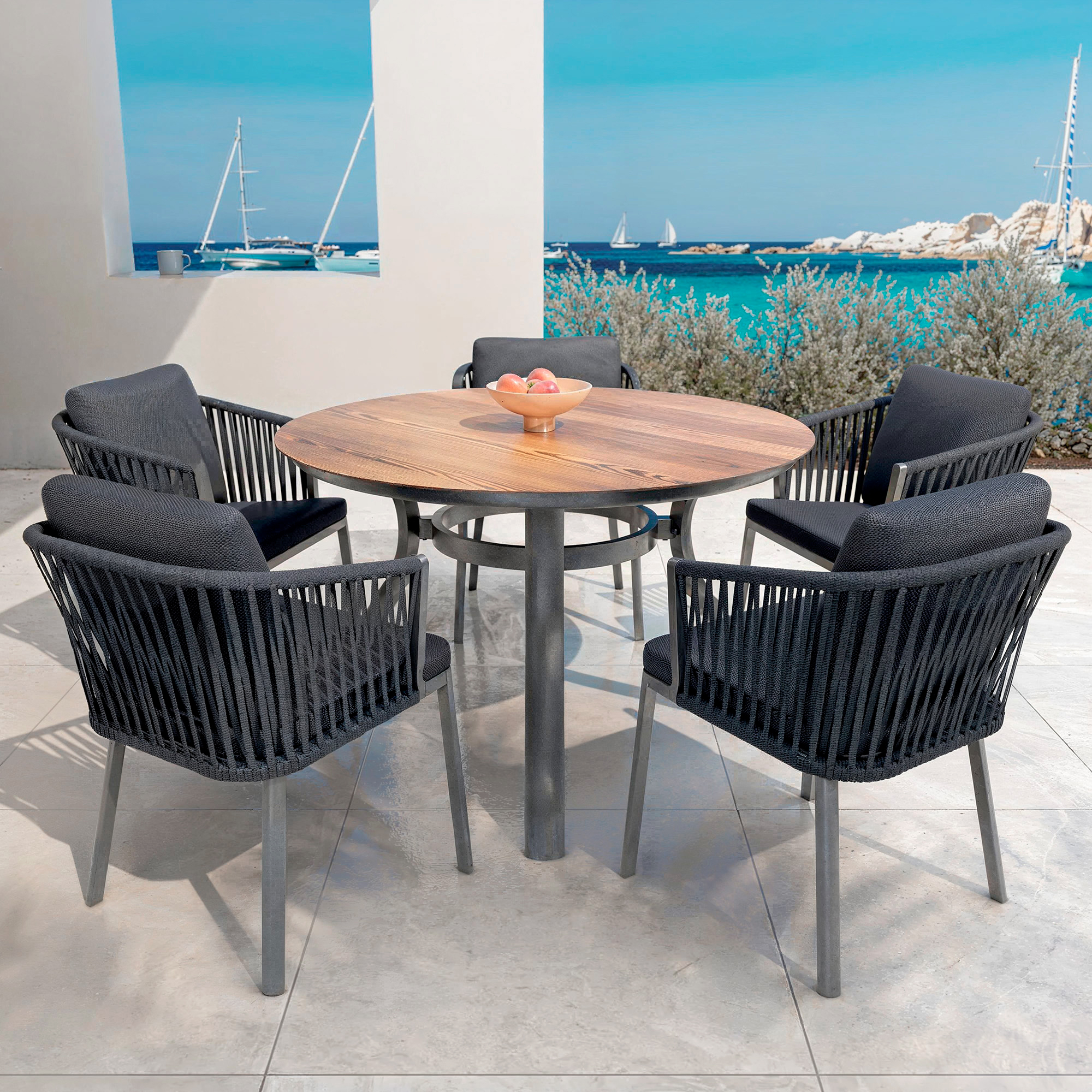 Table de jardin ronde en aluminium 6 places (D120 cm) Amalfi Gris anthracite