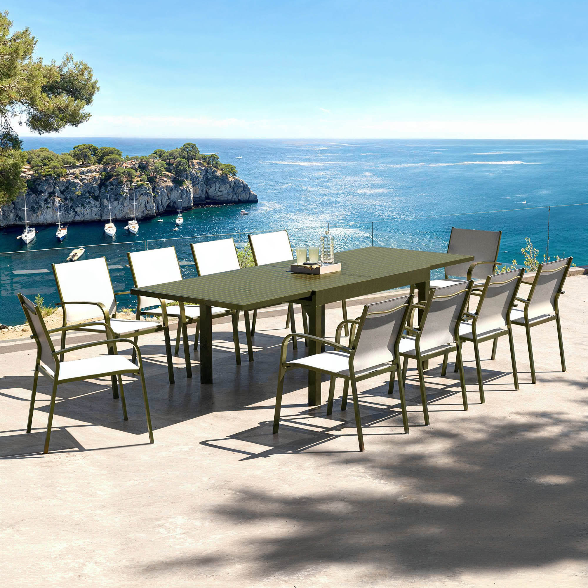 Table de jardin extensible aluminium 10 places (135/270 x 90 cm) Murano Vert olive