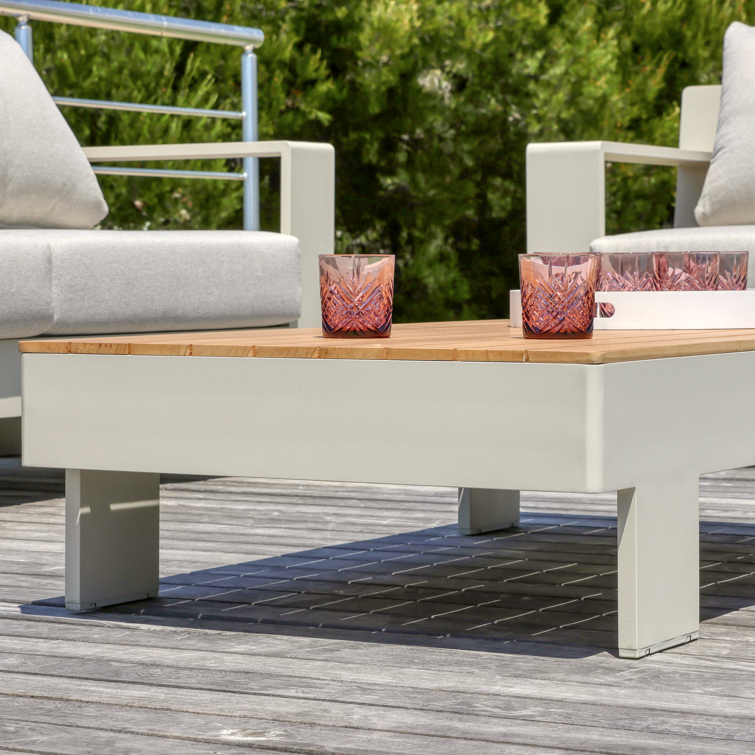 Salon de jardin aluminium et bois teck 5 places Antibes Crème