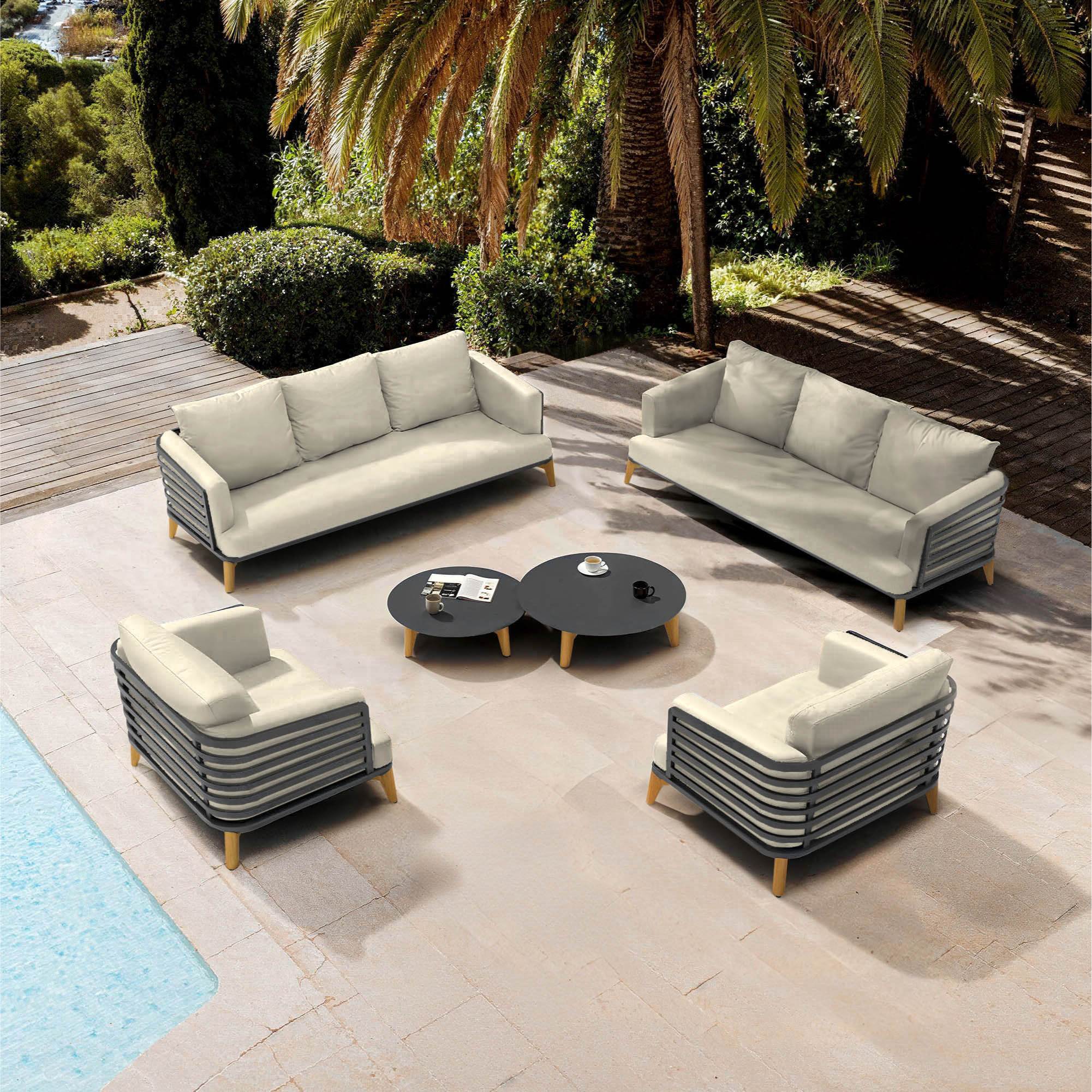 Salon de jardin aluminium 8 places 6 pcs Monte Carlo Gris anthracite et beige