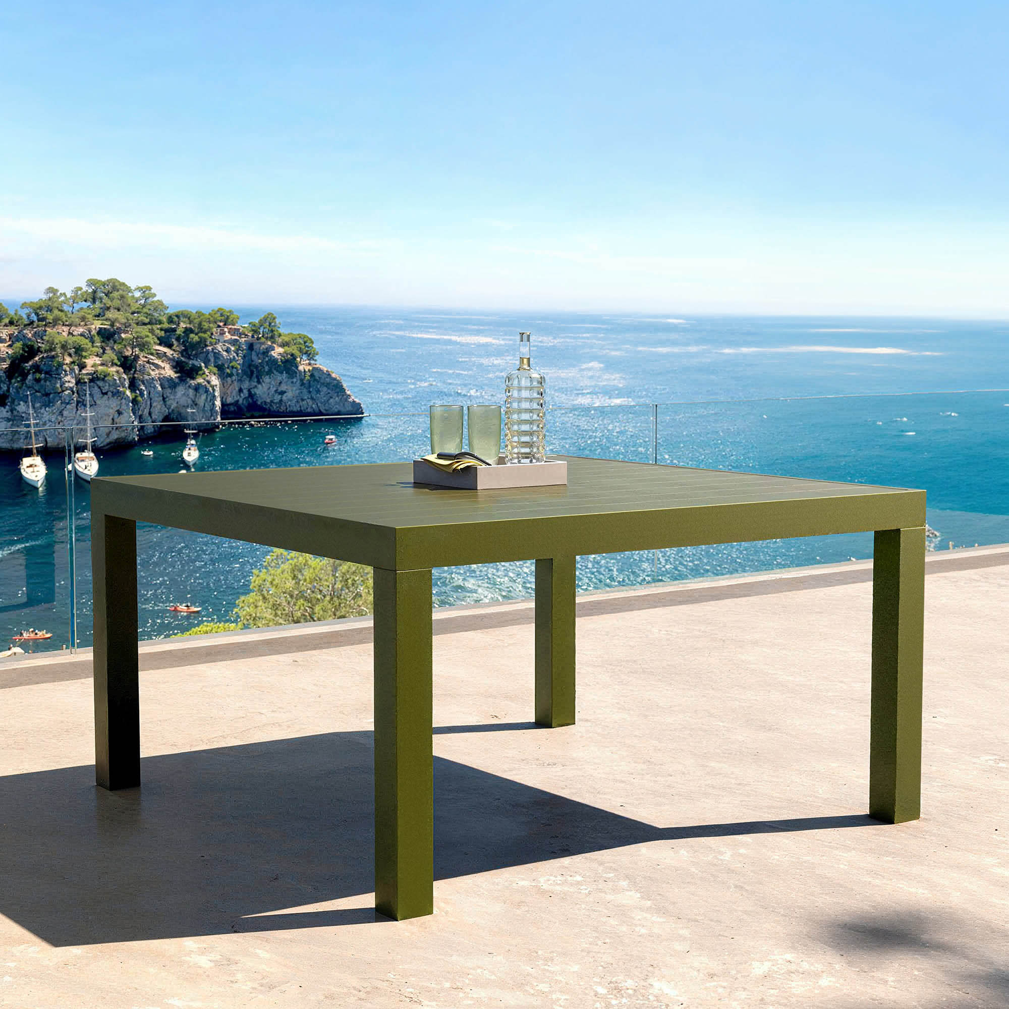 Table de jardin carrée aluminium 8 places (136 x 136 cm) Murano Vert olive