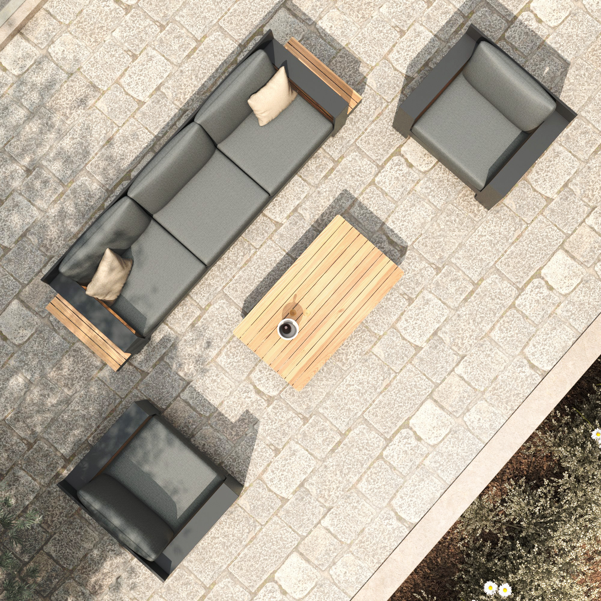 Salon de jardin aluminium et bois teck 5 places Antibes Gris anthracite