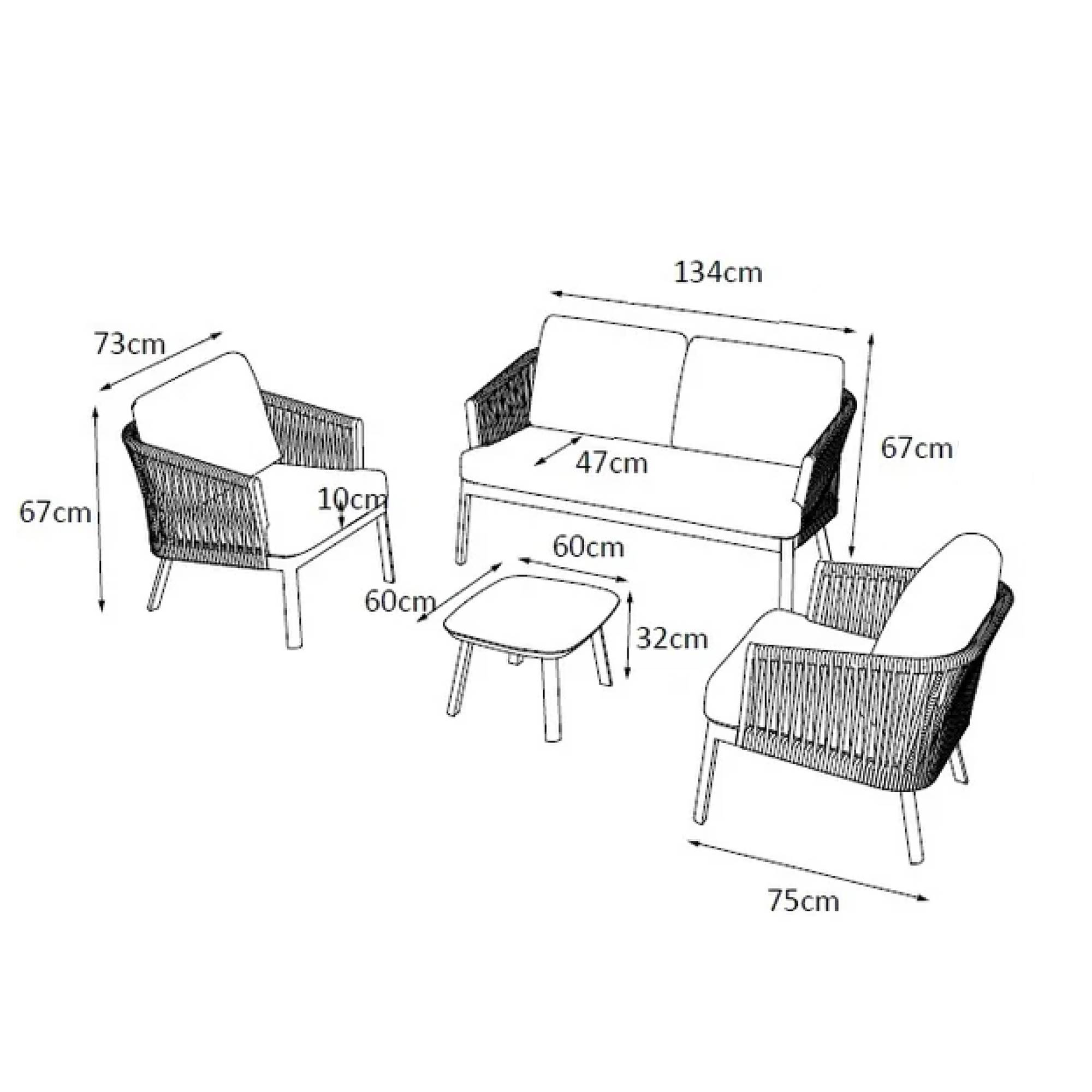 Salon de jardin en aluminium 4 places 4 pcs Amalfi Blanc et beige