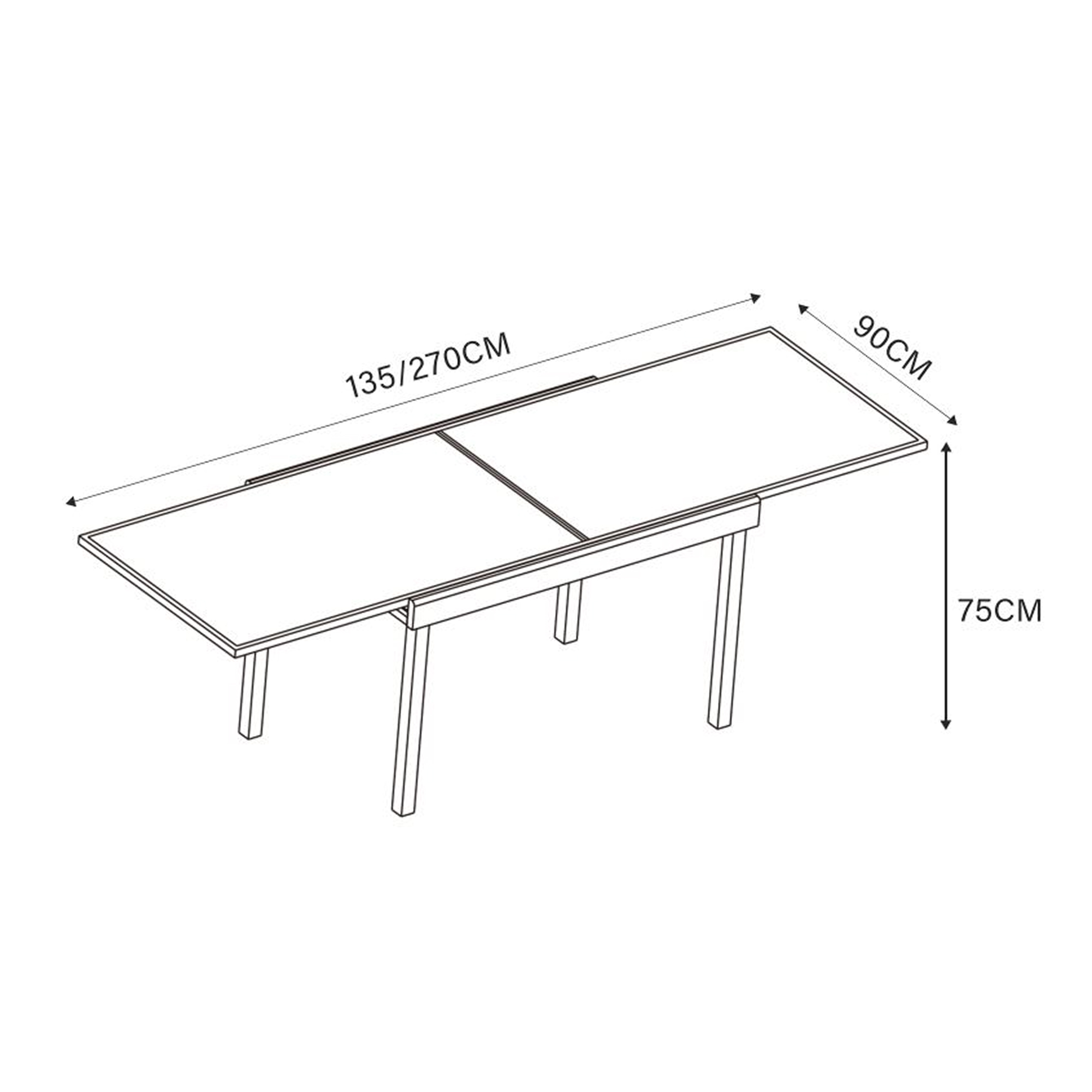 Table de jardin extensible en verre 10 places (135/270 x 90 cm) Murano Bronze