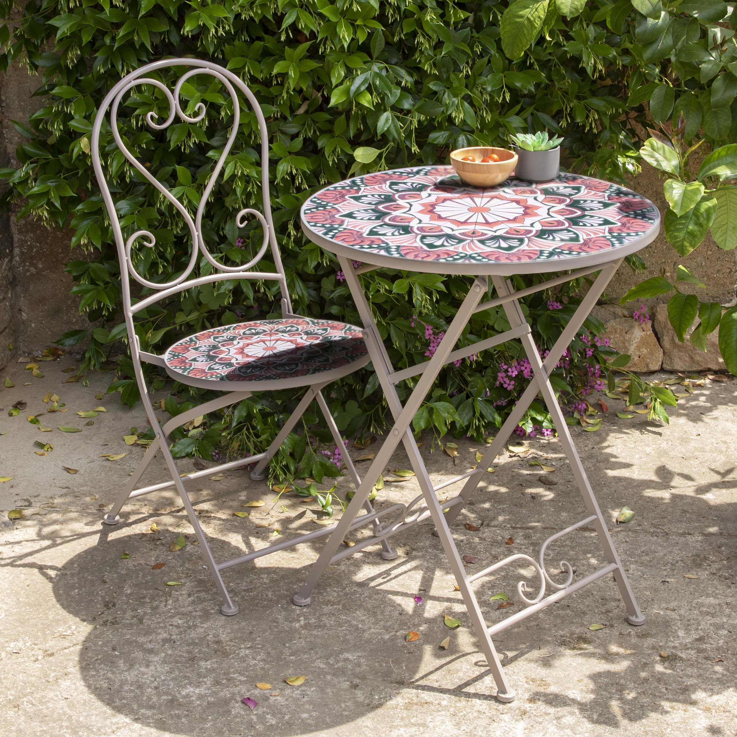 Table bistro mosaïque Narbonne Taupe et rose
