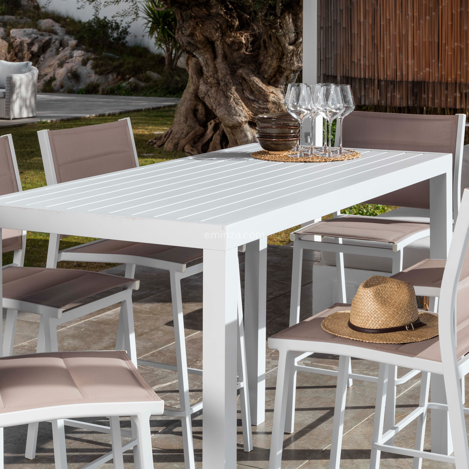Table de jardin haute en aluminium 6 places (160 x H105 cm) Murano Blanc