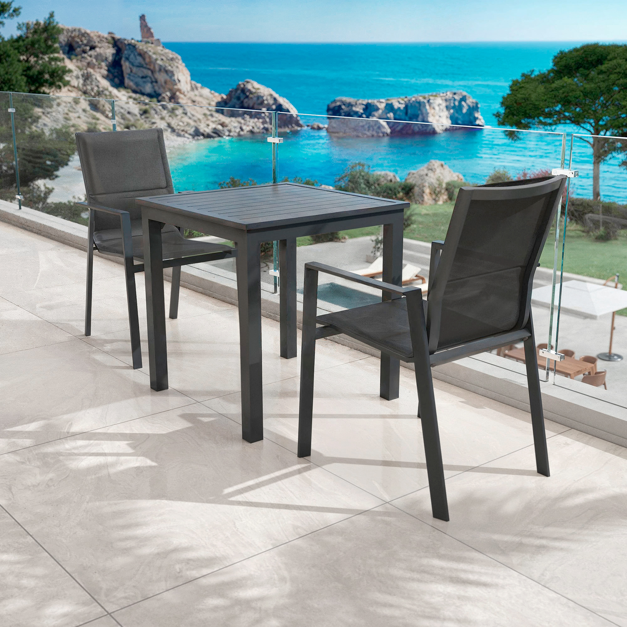 Table de jardin carrée aluminium 4 places (70 x 70 cm) Murano Gris anthracite