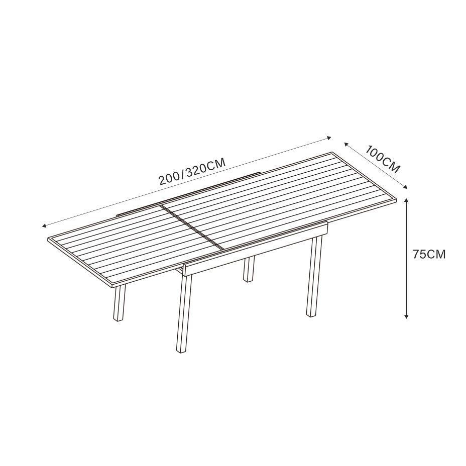Table de jardin extensible en aluminium 12 places effet bois (200/320 x 100 cm) Murano Gris anthracite