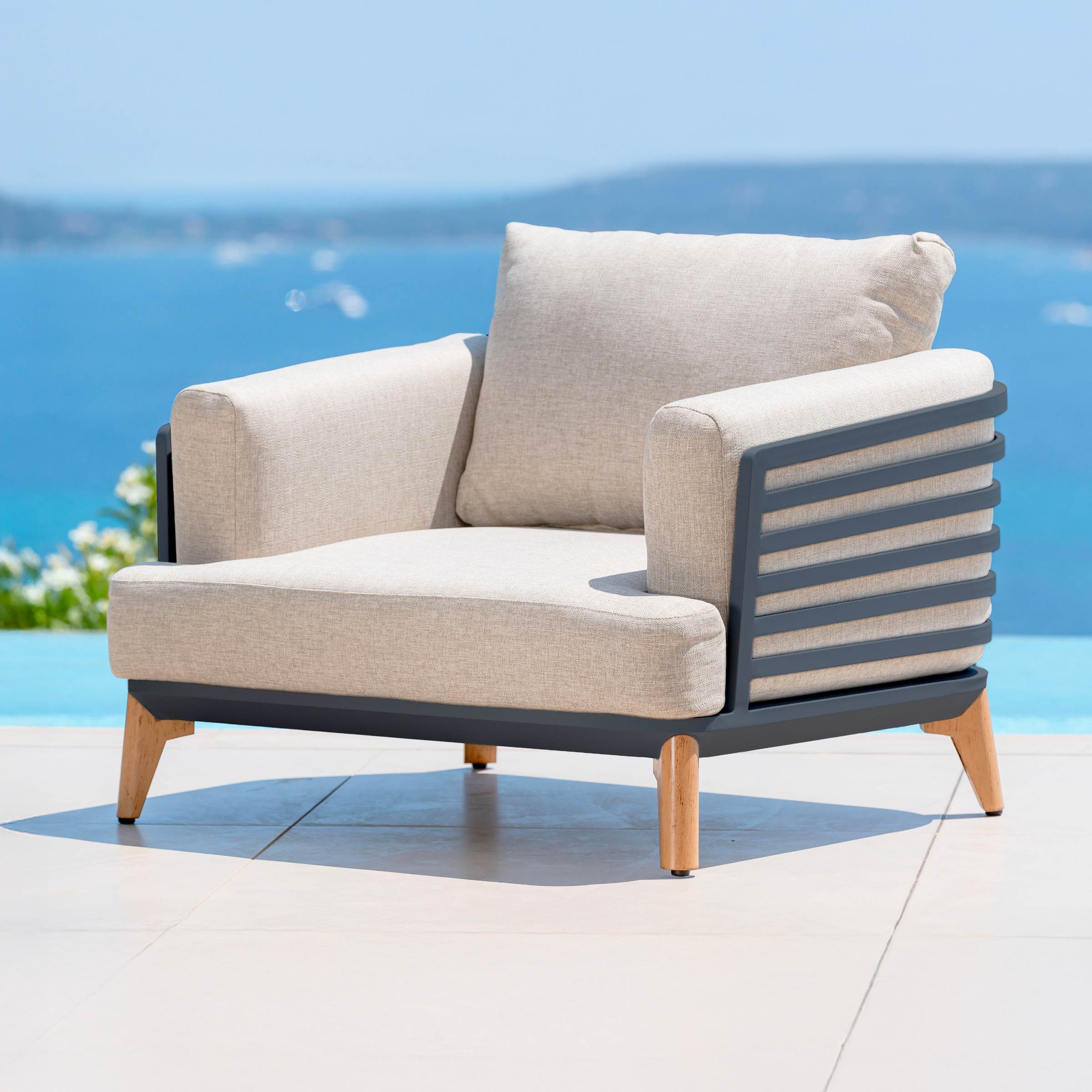 Salon de jardin aluminium 7 places 6 pcs Monte Carlo Gris anthracite et taupe