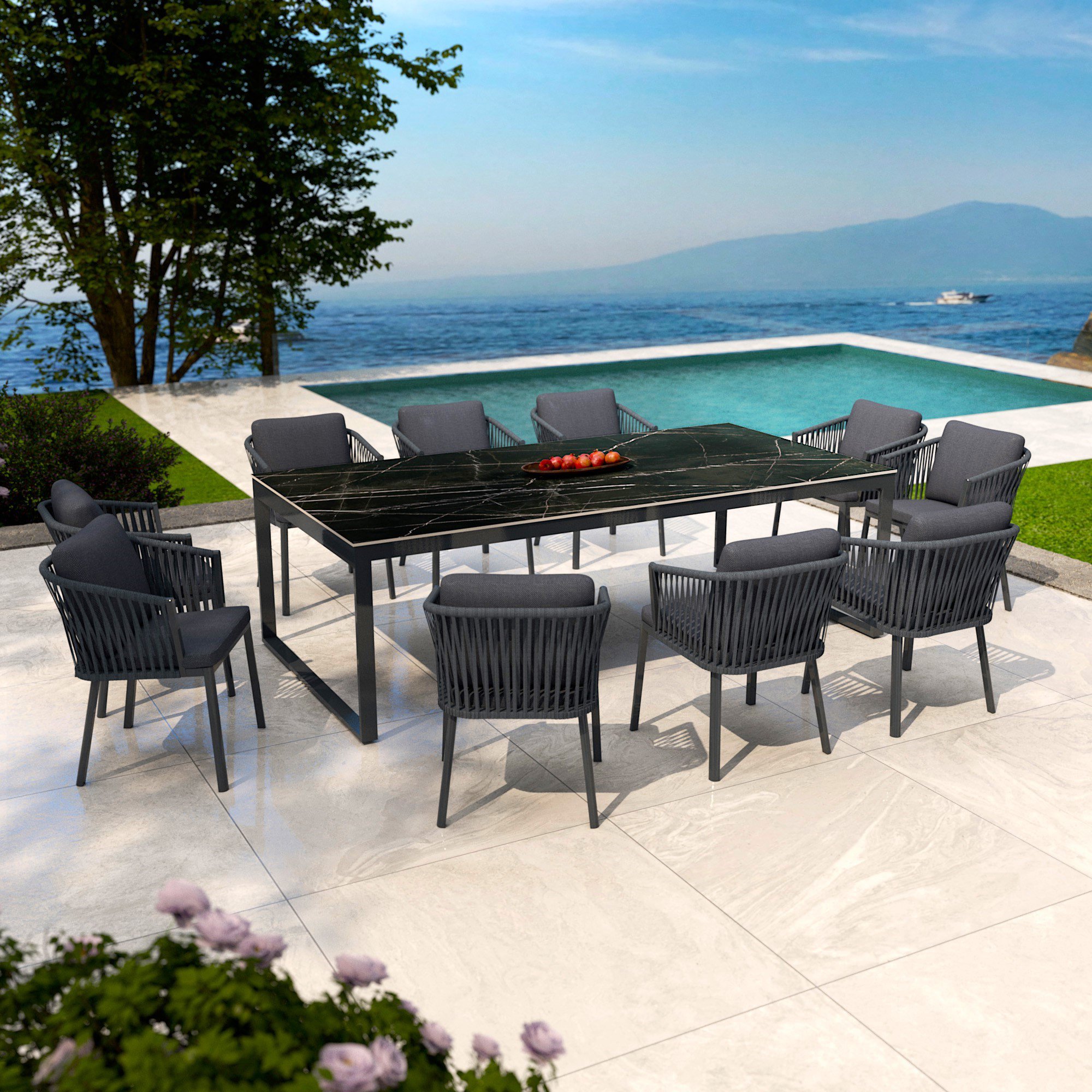 Table de jardin en aluminium et céramique 10 places (240 x 120 cm) Kore Noir marbré
