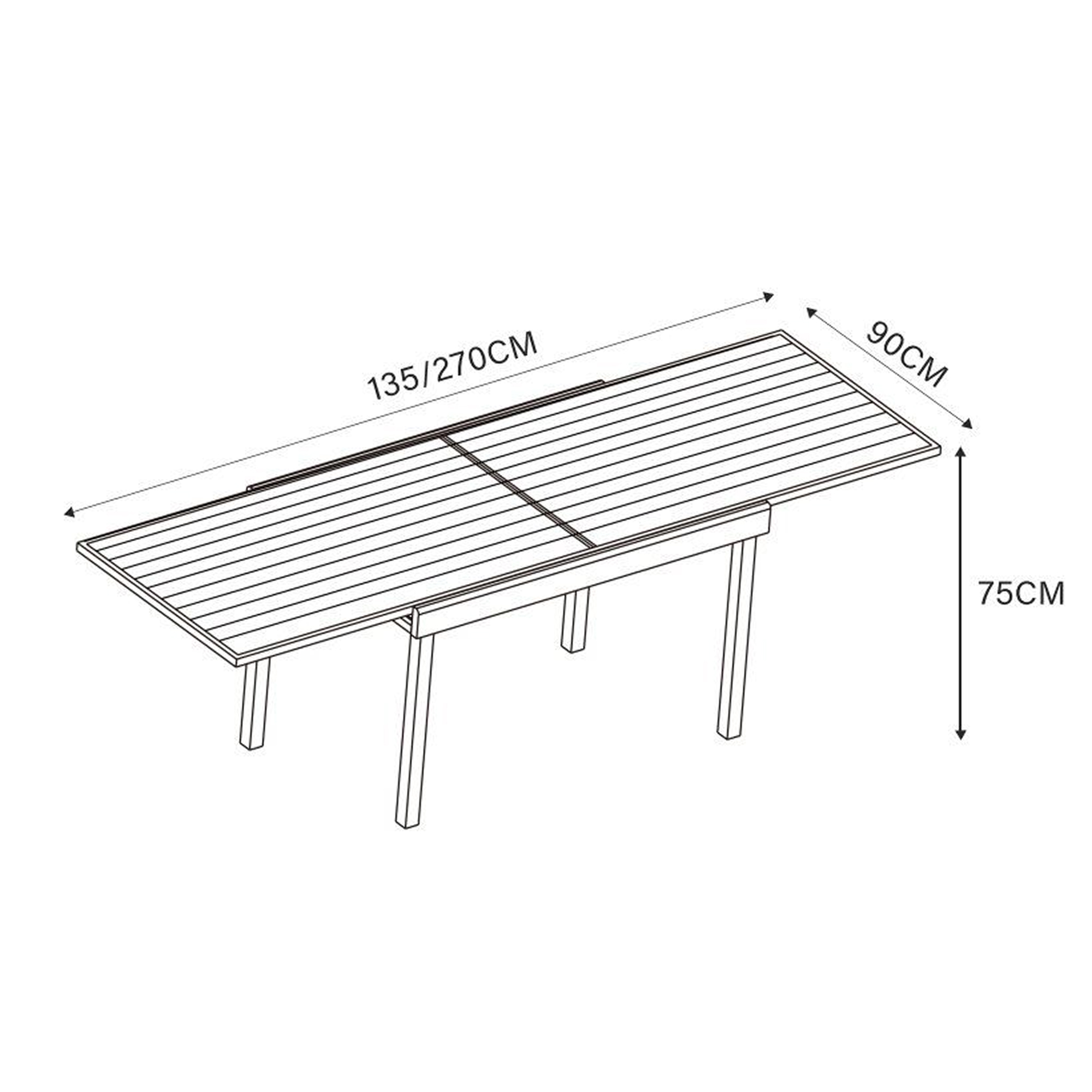 Table de jardin extensible aluminium 10 places (135/270 x 90 cm) Murano Bleu pétrole