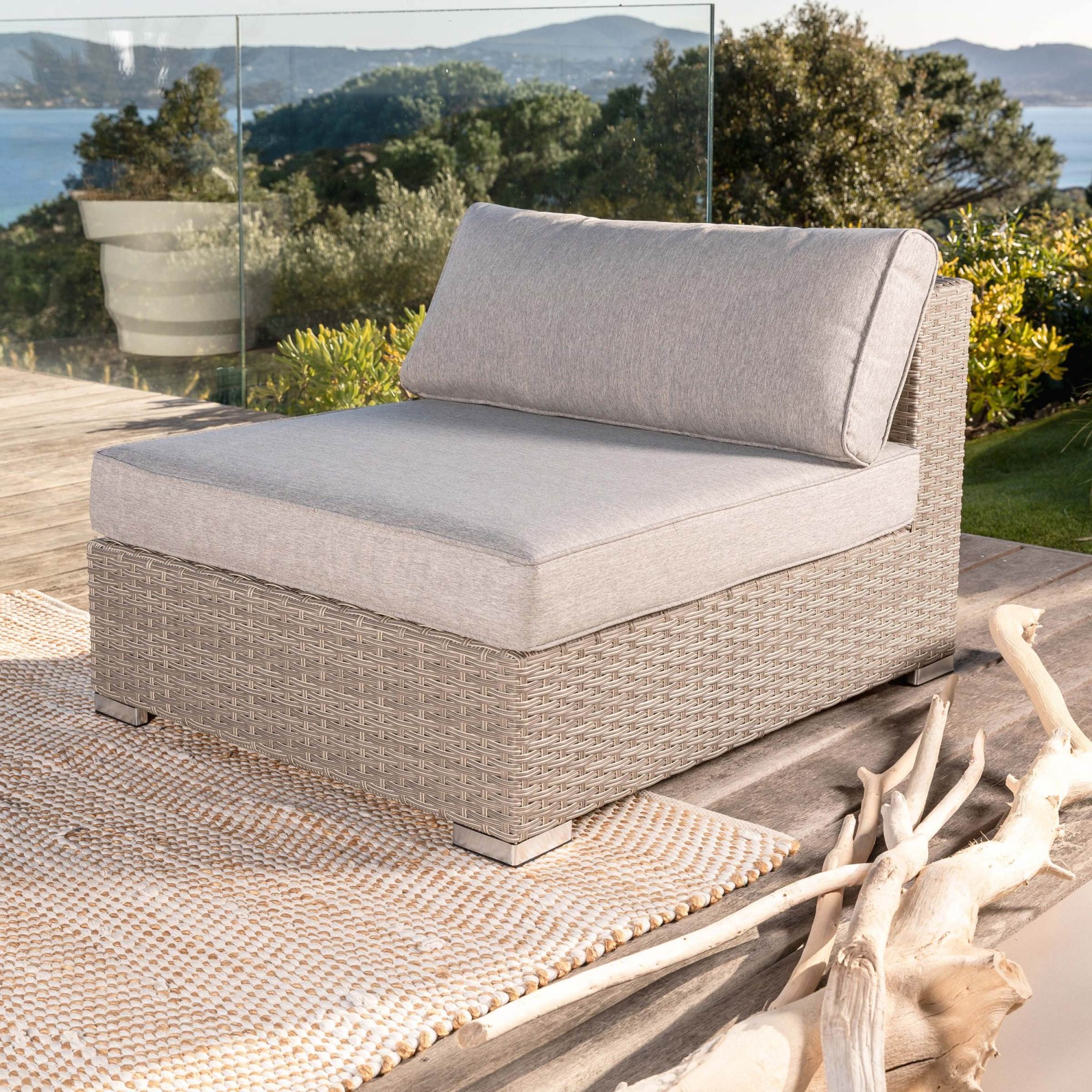 Salon de jardin en résine tressée 4 places 5 pcs Palma Gris et taupe