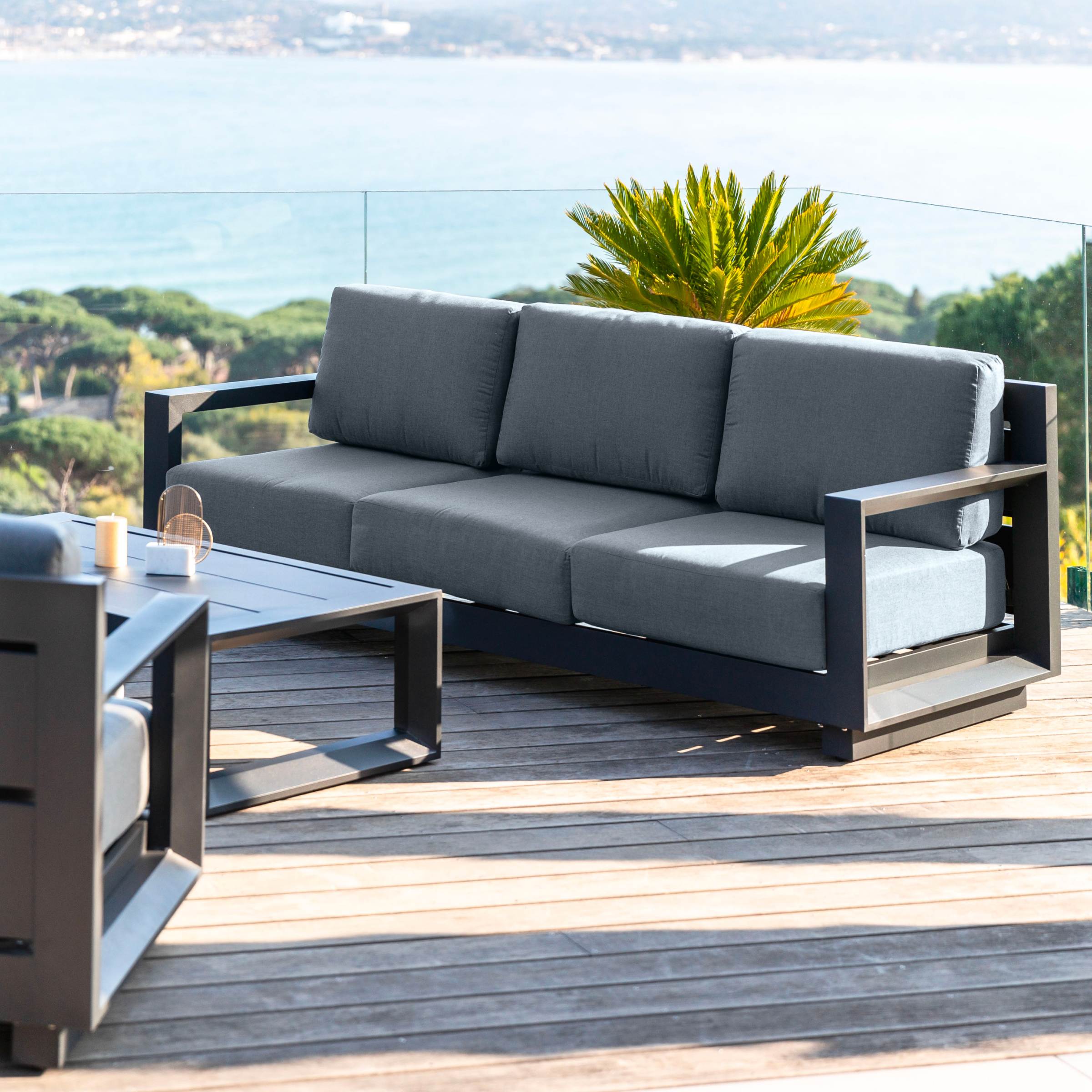 Salon de jardin aluminium 7 places 5 pcs Elba Gris anthracite
