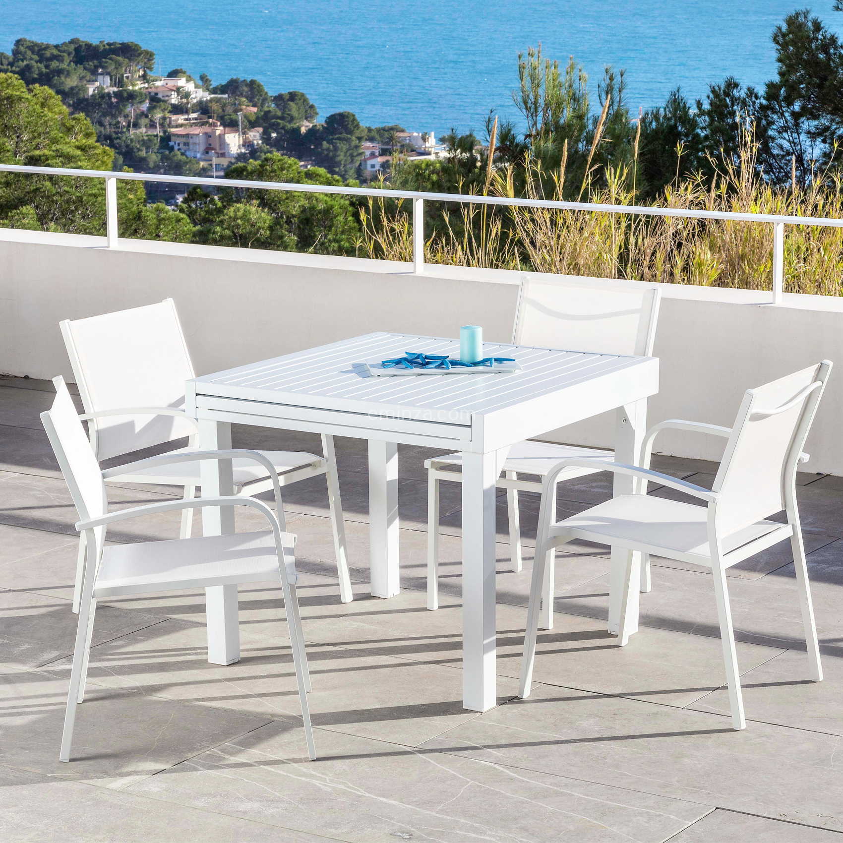 Table de jardin extensible en aluminium 8 places (90/180 x 90 cm) Murano Blanc