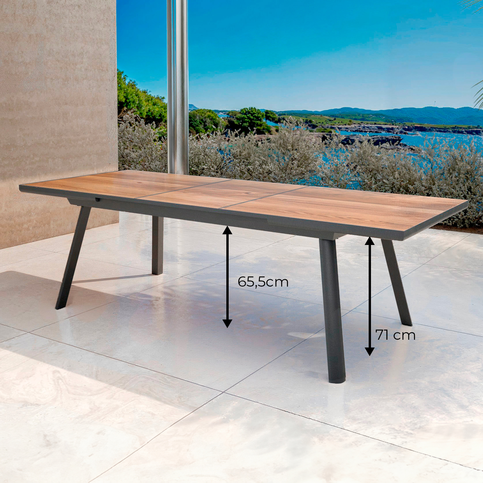 Table de jardin extensible en aluminium 10 places (260 x 96 cm) Amalfi Gris anthracite