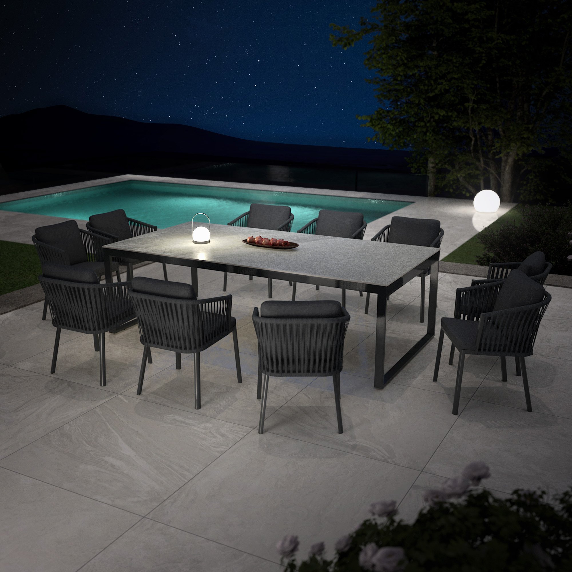 Table de jardin en aluminium et céramique 10 places (240 x 120 cm) Kore Gris et gris anthracite