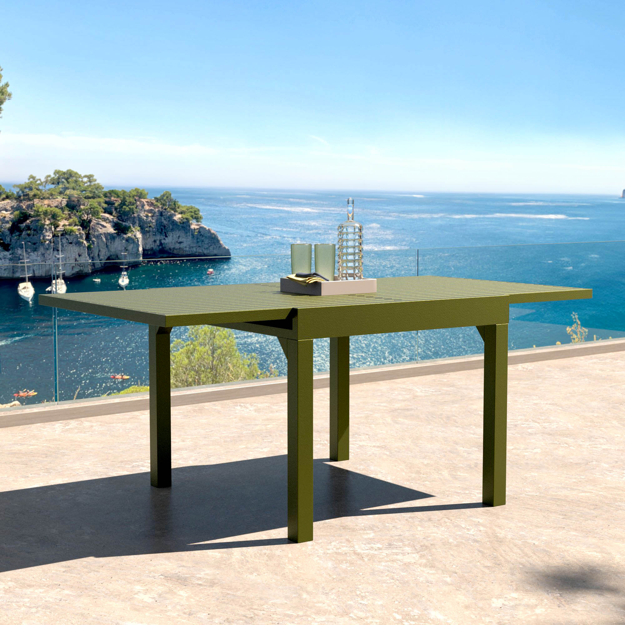 Table de jardin extensible en aluminium 8 places (90/180 x 90 cm) Murano Vert olive