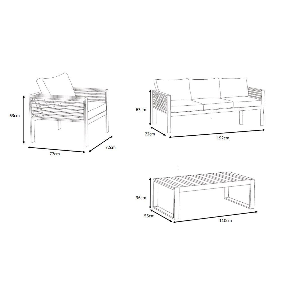 Salon de jardin aluminium et bois teck 5 places Bali Gris anthracite et ardoise