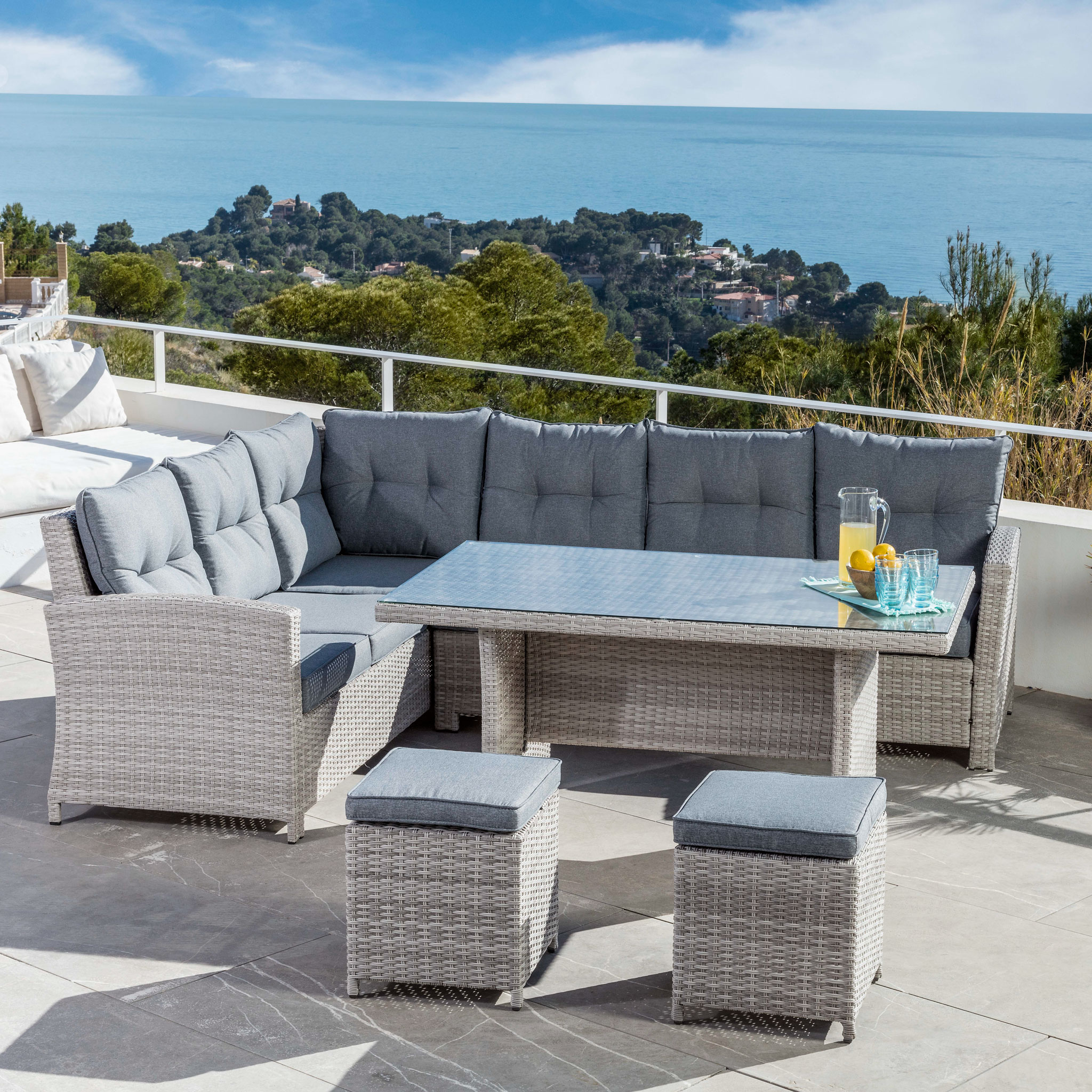 Table de jardin en aluminium et résine tressée 6 places (145 x 85 cm) Tivoli Gris