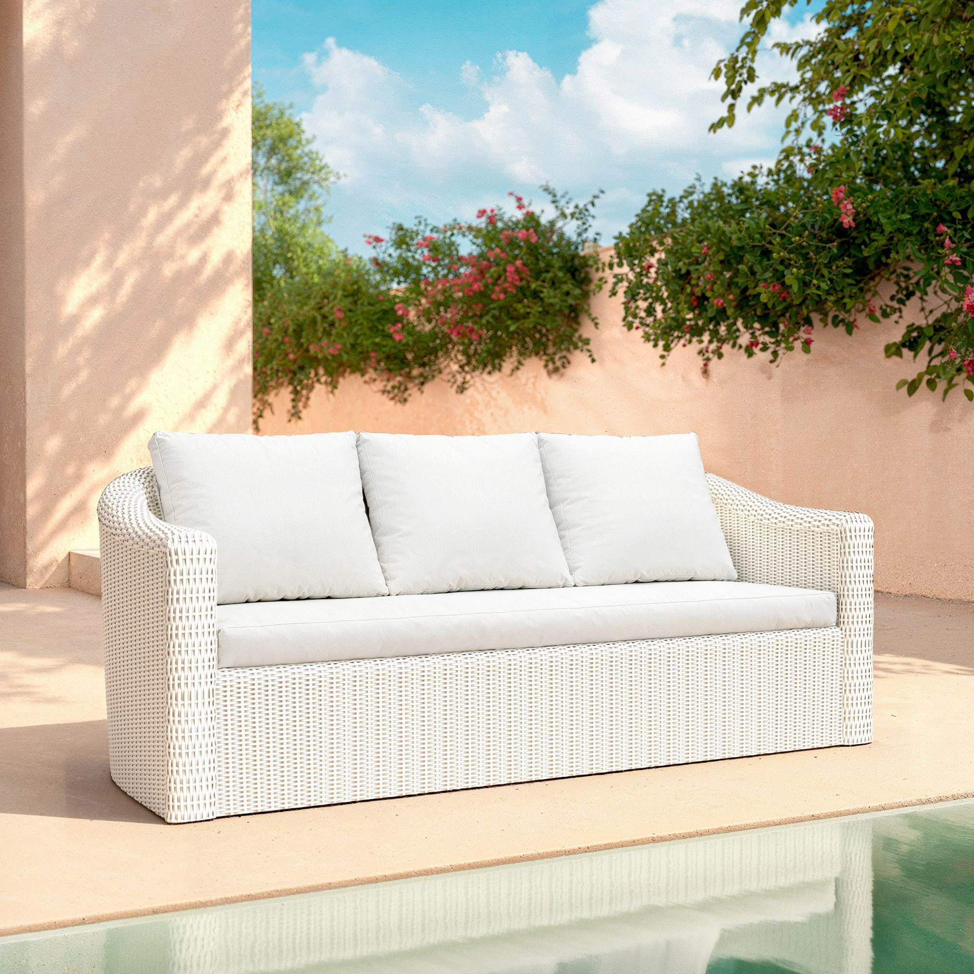 Salon de jardin en résine tressée 5 places 4 pcs Calvi Blanc