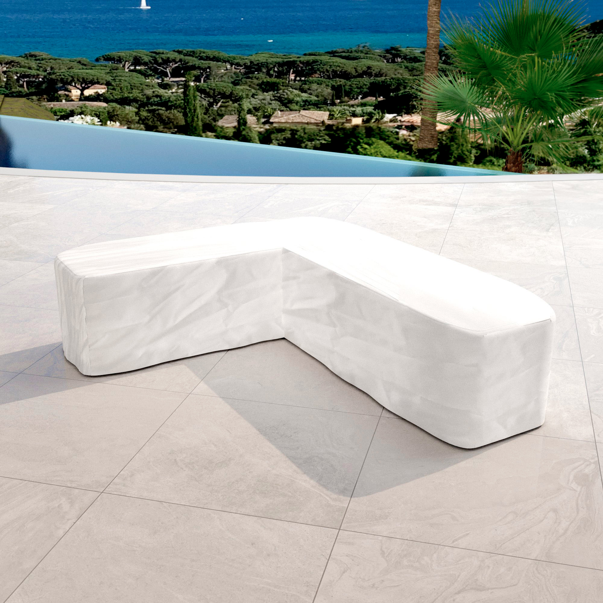 Salon de jardin d'angle en bois teck 6 places Java Ecru