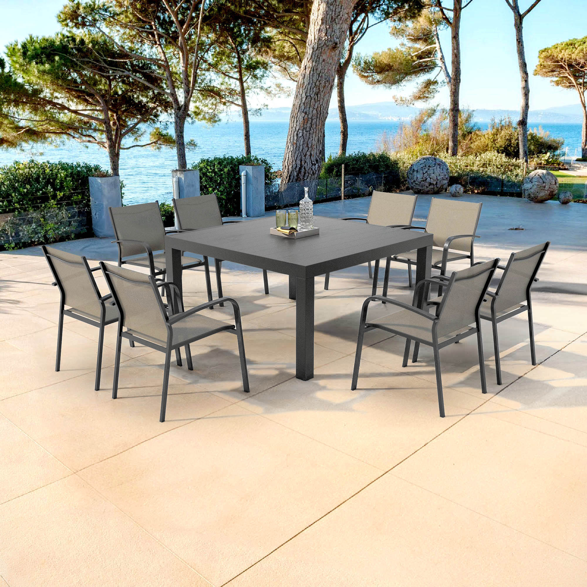 Table de jardin carrée aluminium 8 places (136 x 136 cm) Murano Gris anthracite