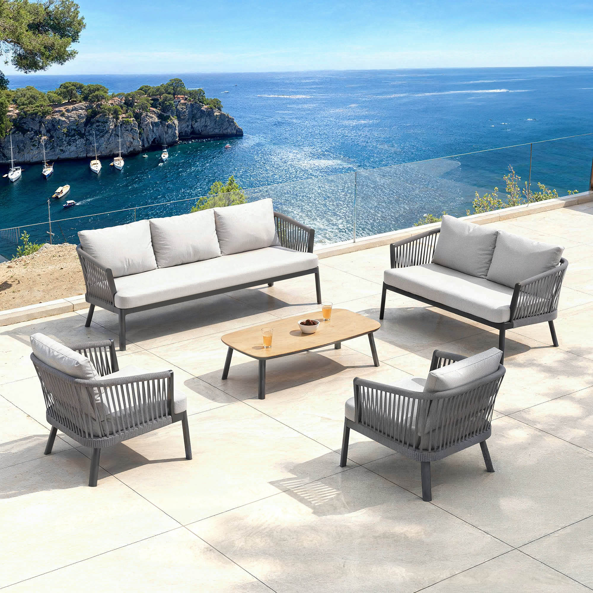 Salon de jardin en aluminium 7 places 5 pcs Amalfi Gris anthracite et gris clair