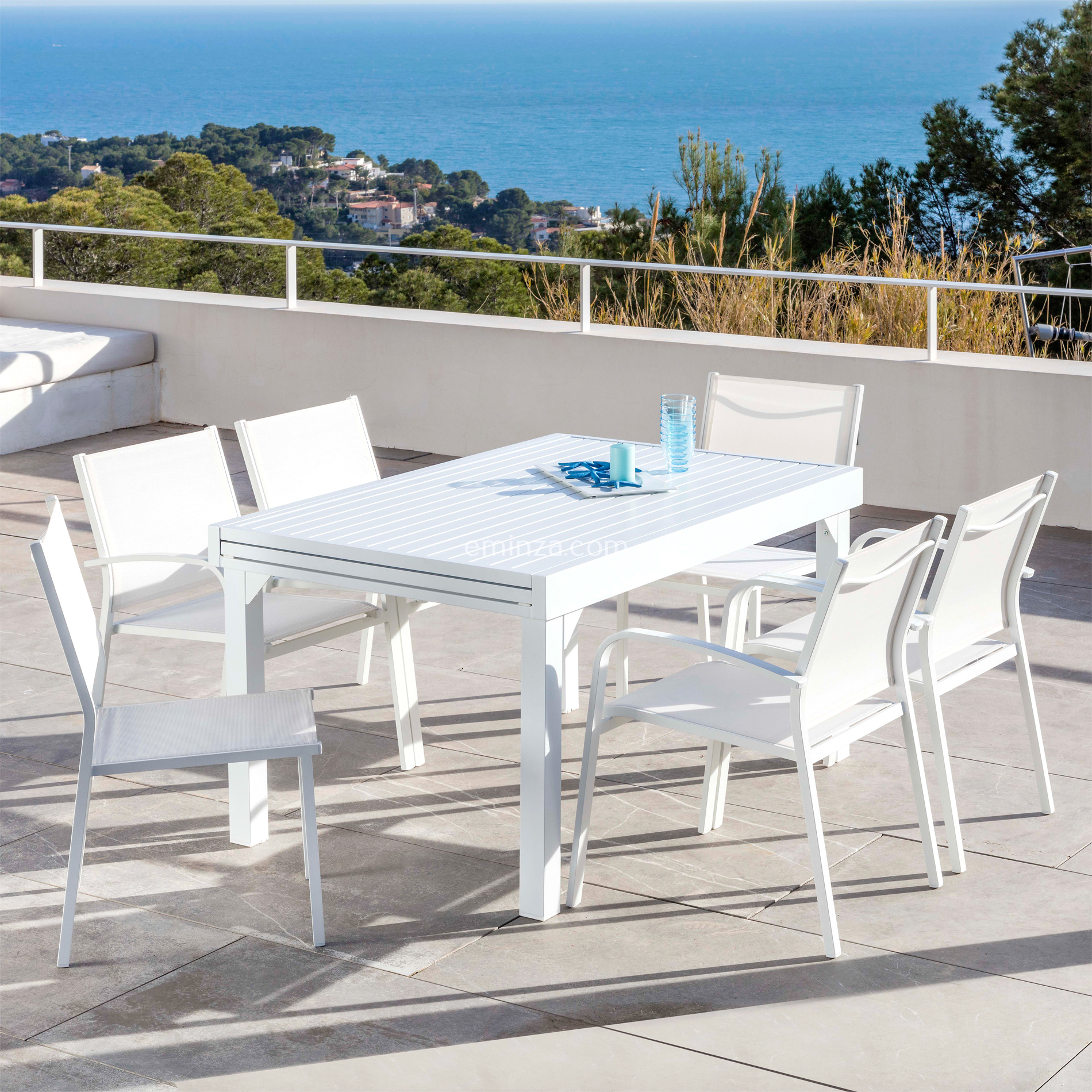 Table de jardin extensible aluminium 12 places (200/320 x 100 cm) Murano Blanc