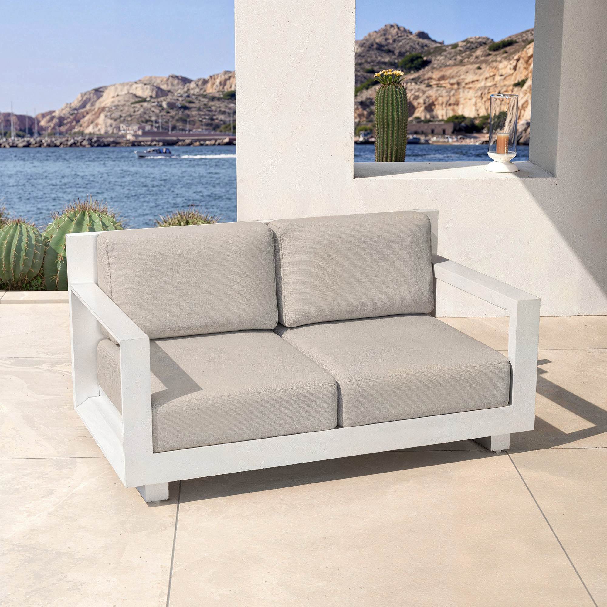 Salon de jardin aluminium 7 places 5 pcs Elba Blanc et taupe