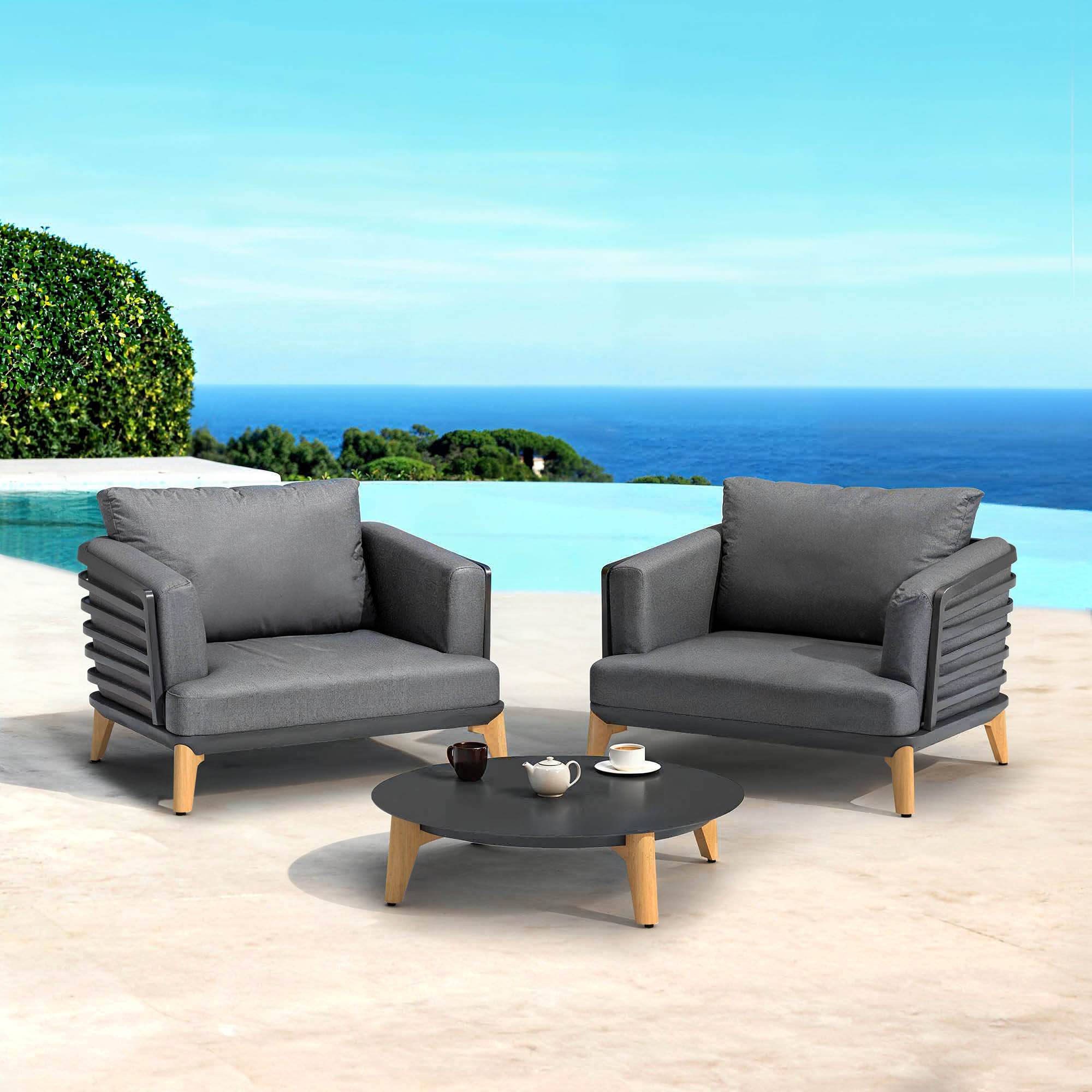 Salon de jardin aluminium 2 places 3 pcs Monte Carlo Gris anthracite