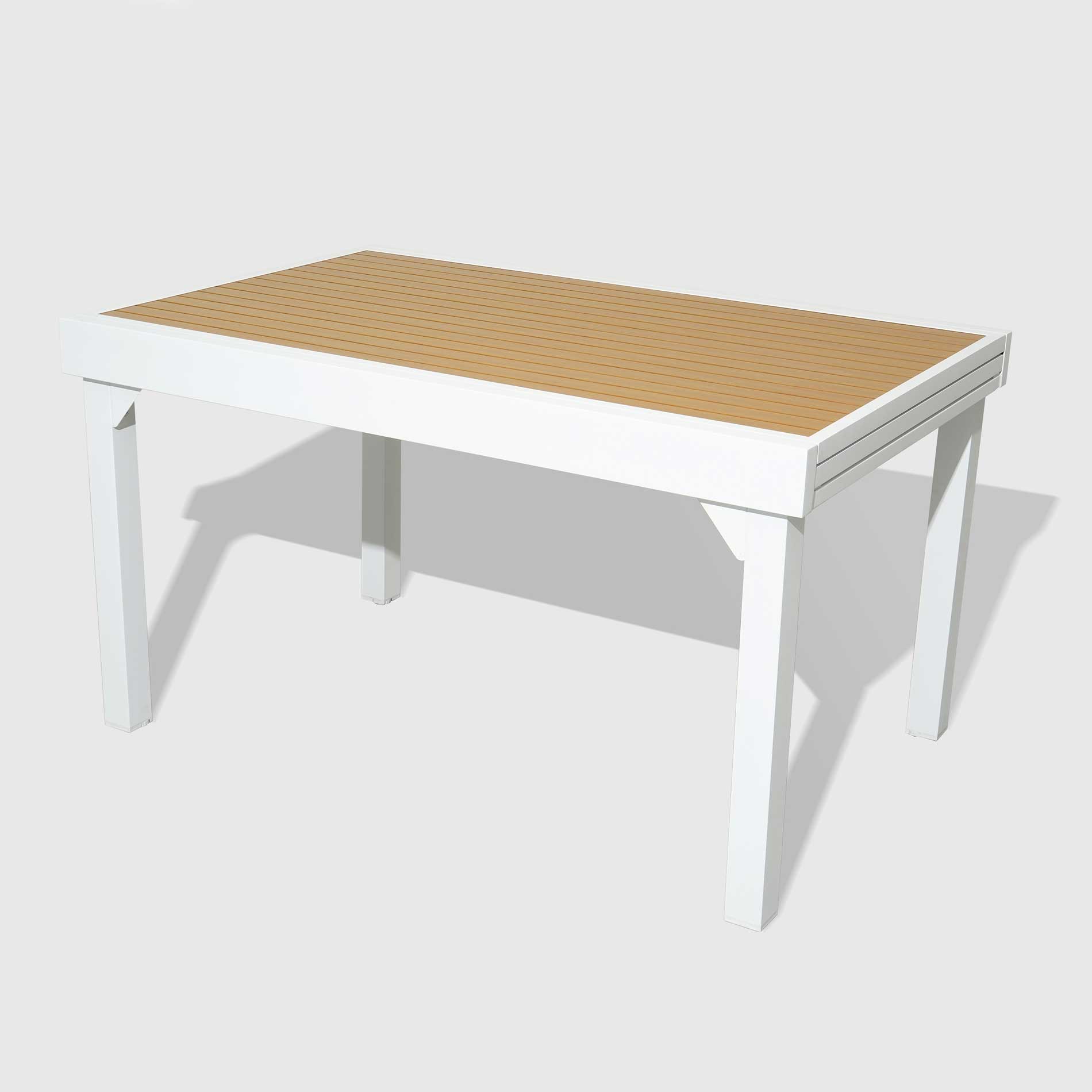 Table de jardin extensible en aluminium 12 places effet bois (200/320 x 100 cm) Murano Blanc