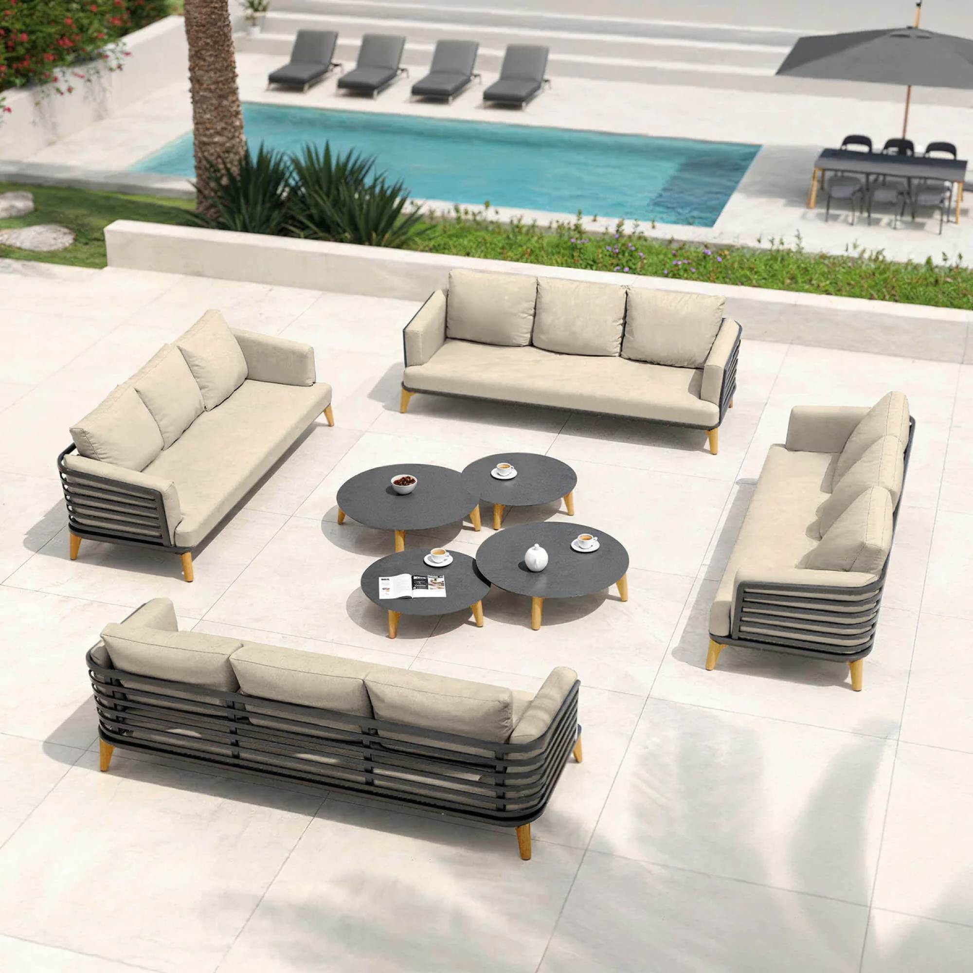 Salon de jardin aluminium 12 places 8 pcs Monte Carlo Gris anthracite et taupe