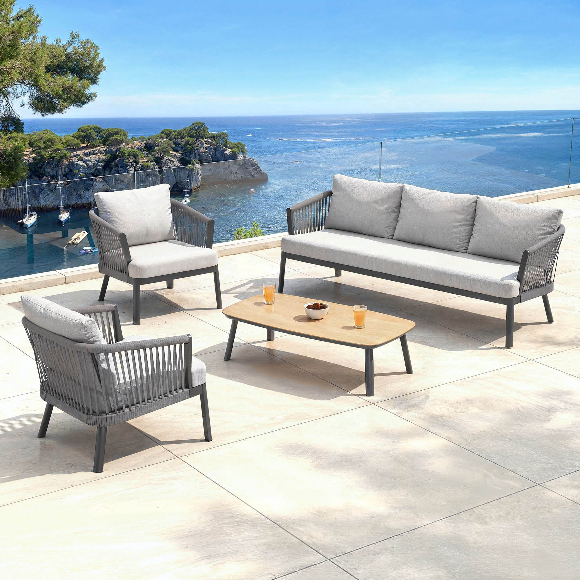 Salon de jardin en aluminium 5 places 4 pcs Amalfi Gris anthracite et gris clair