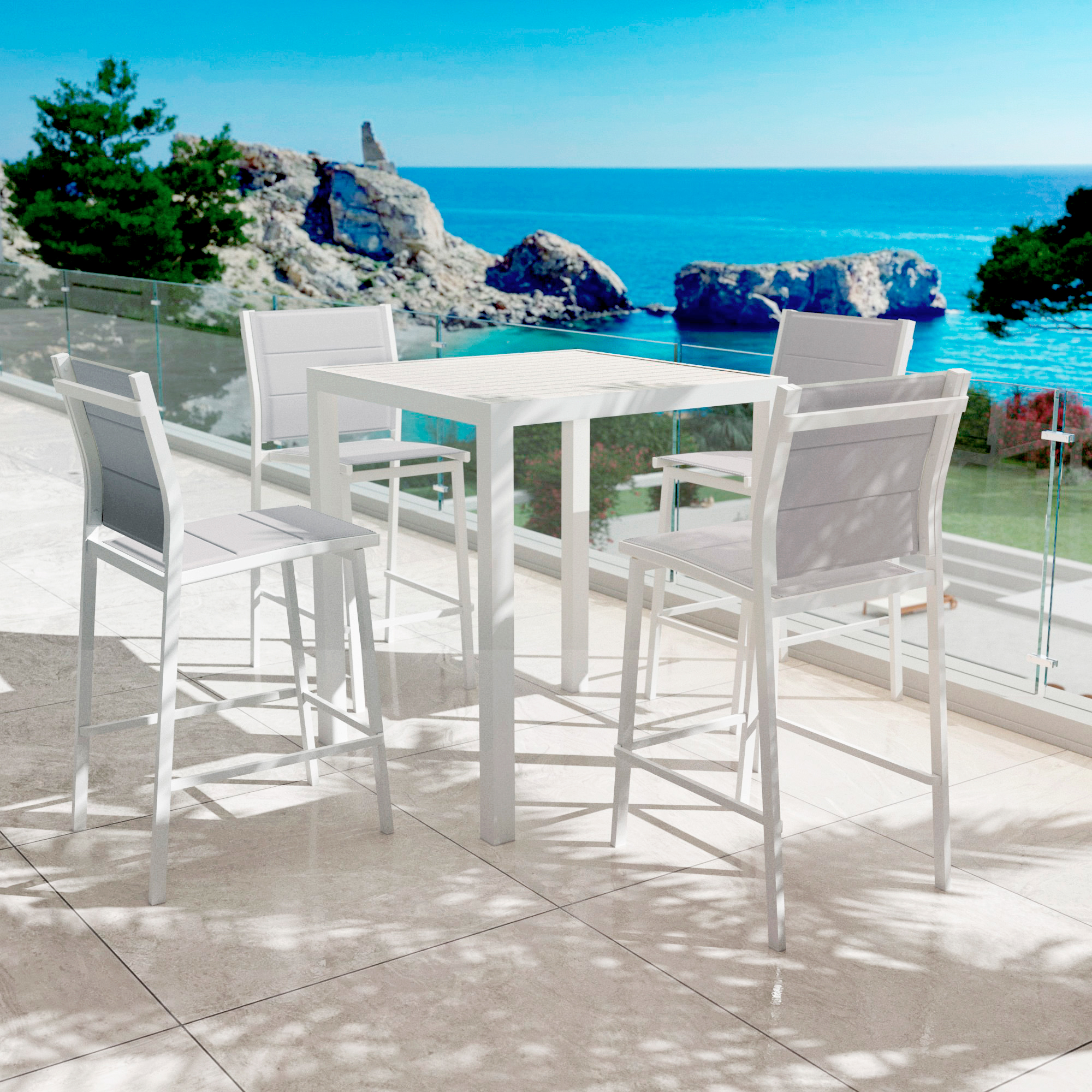 Table de jardin carrée haute aluminium 4 places (90 x H105 cm) Murano Blanc